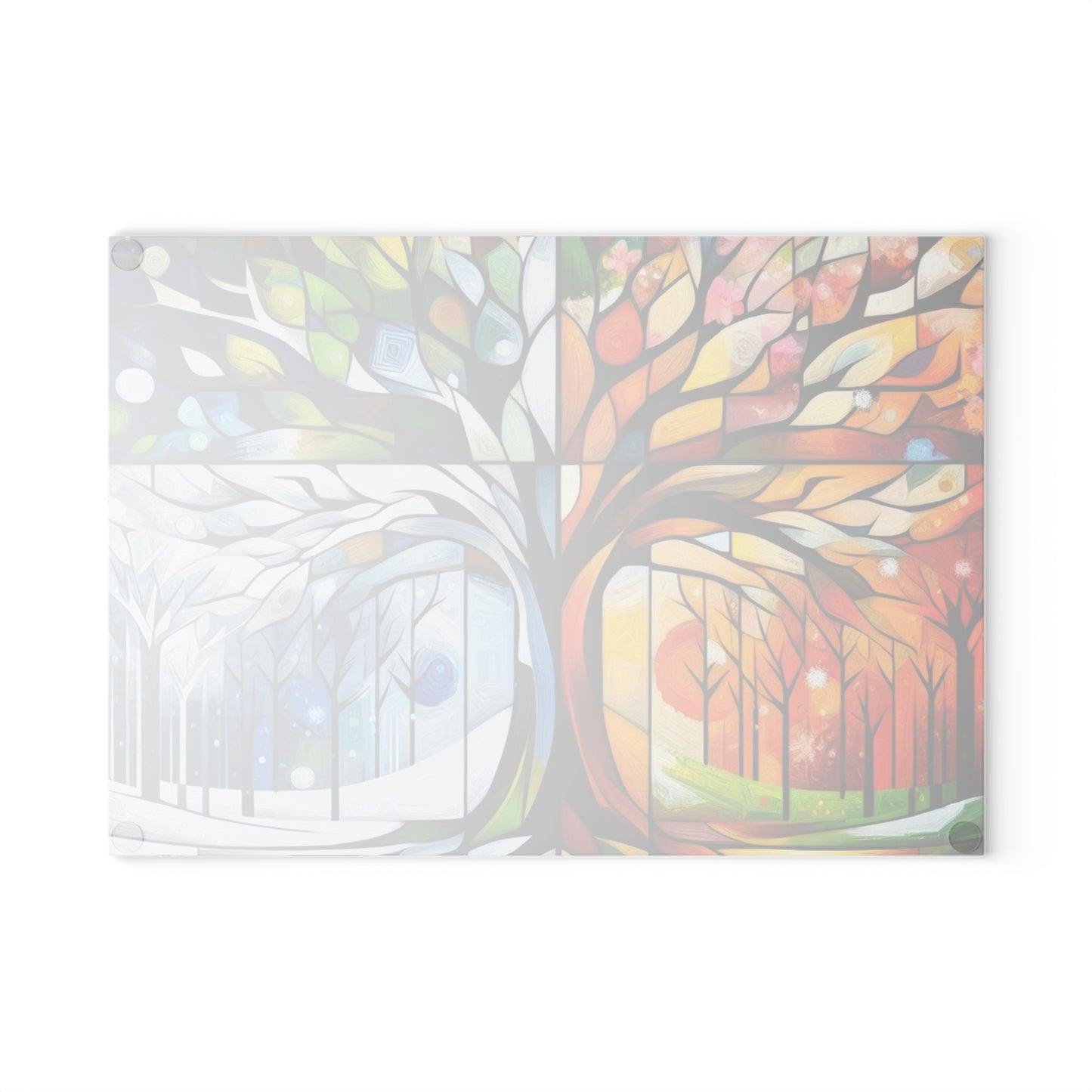 Four Seasons Tree Glass Cutting Board — Colorful Seasonal Kitchen Decor