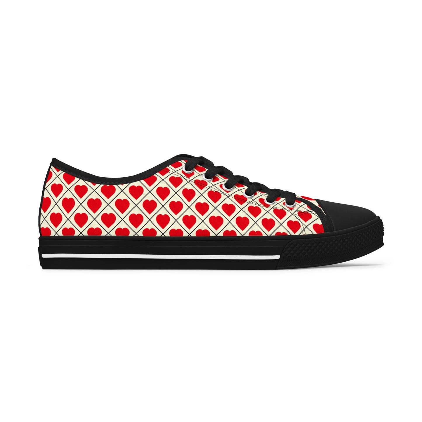 Low Top Sneakers — Red Heart Pattern Casual Women's Shoes (Valentine's Day)