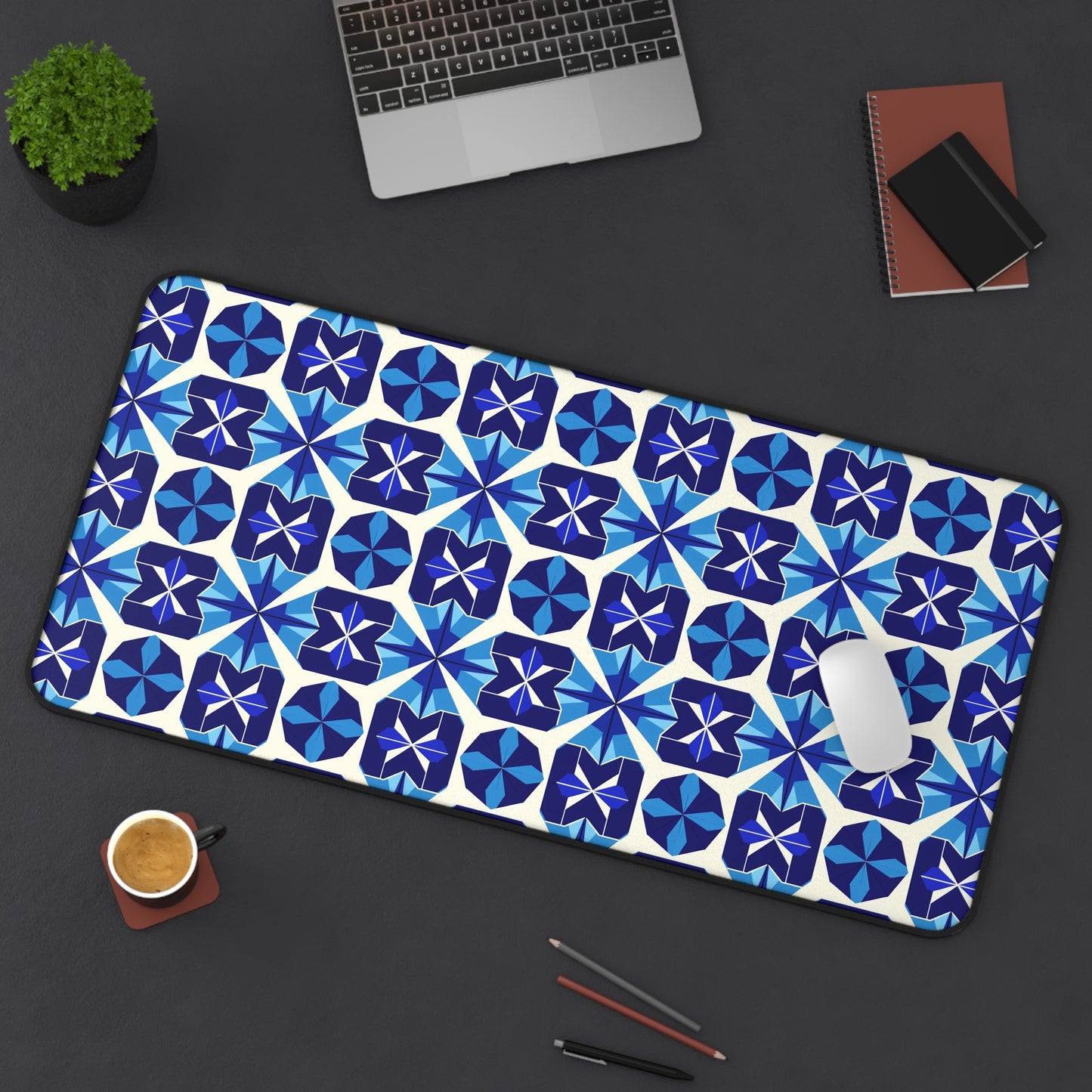 Blue Geometric Desk Mat for Stylish Workspaces