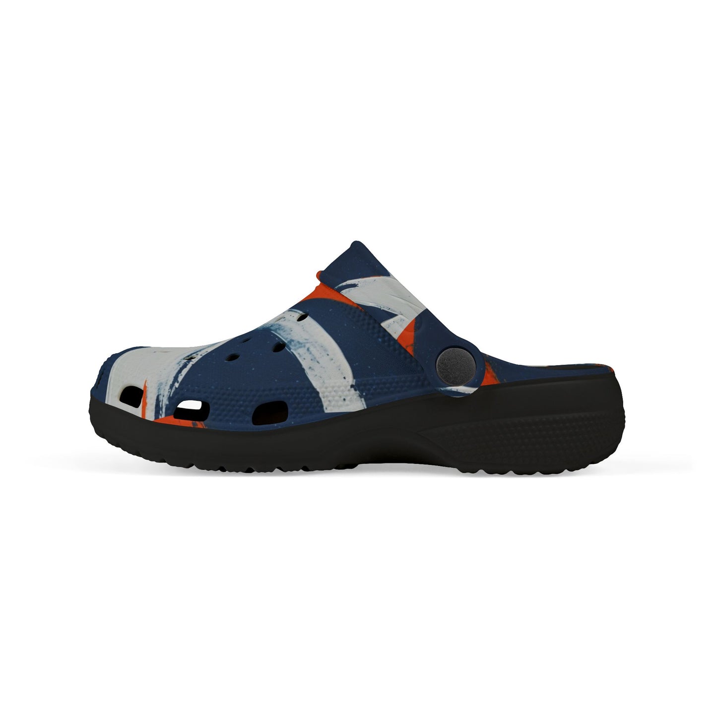 Kids Abstract Navy & Orange EVA Foam Clogs — Slip-On Summer Sandals