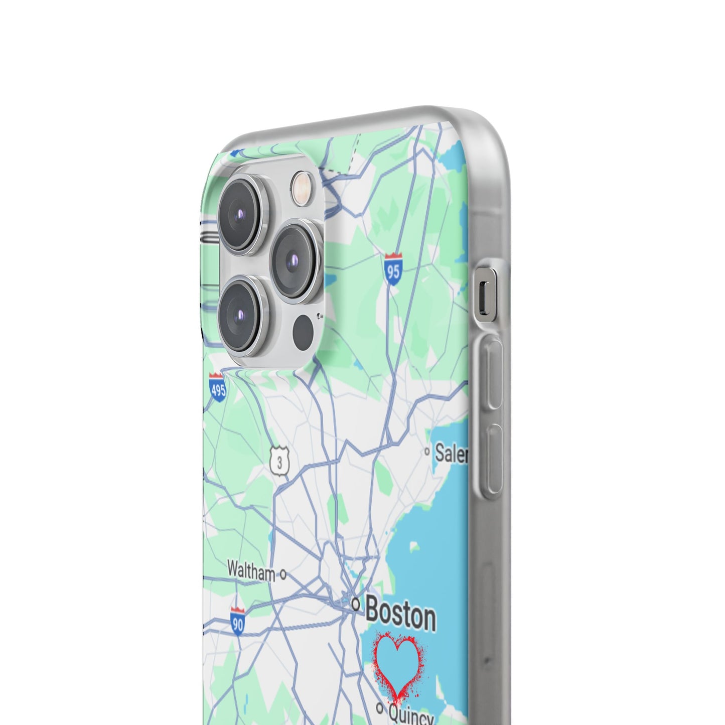 Boston Map Flexi Case for iPhone, Custom Location Phone Case, Unique Gift, Boston Heart Design, Travel Lover Accessory