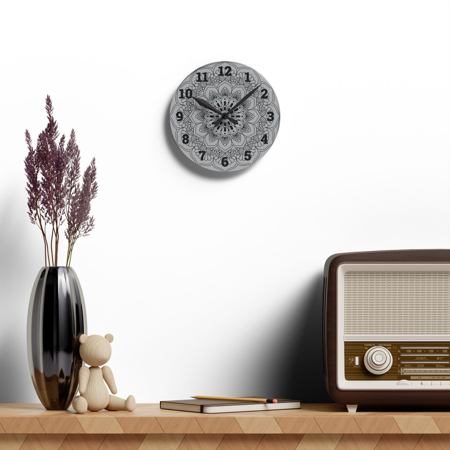 Elegant Mandala Acrylic Wall Clock, Home Decor