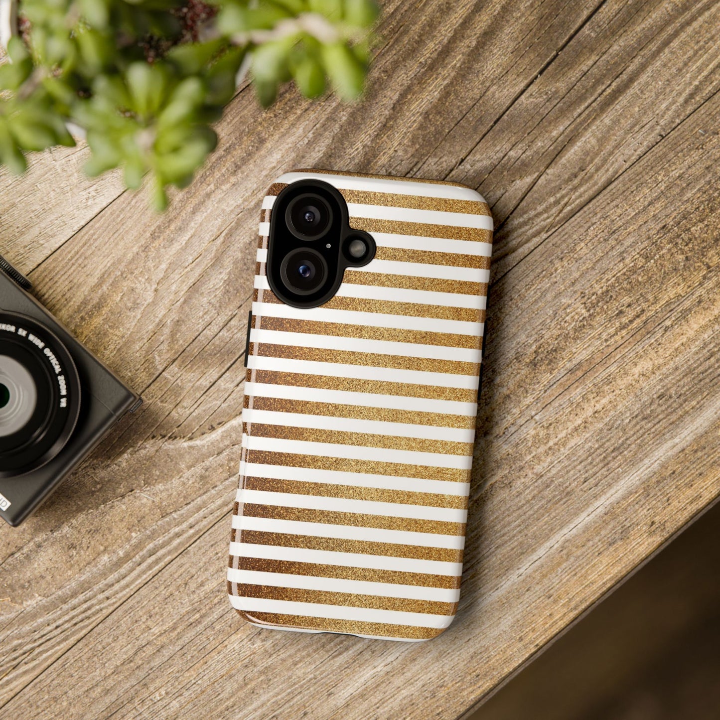 Glamorous Gold Striped Phone Case | Tough Cases, Stylish Phone Cover, Chic Accessories, Gift for Her, Fashionable Tech
