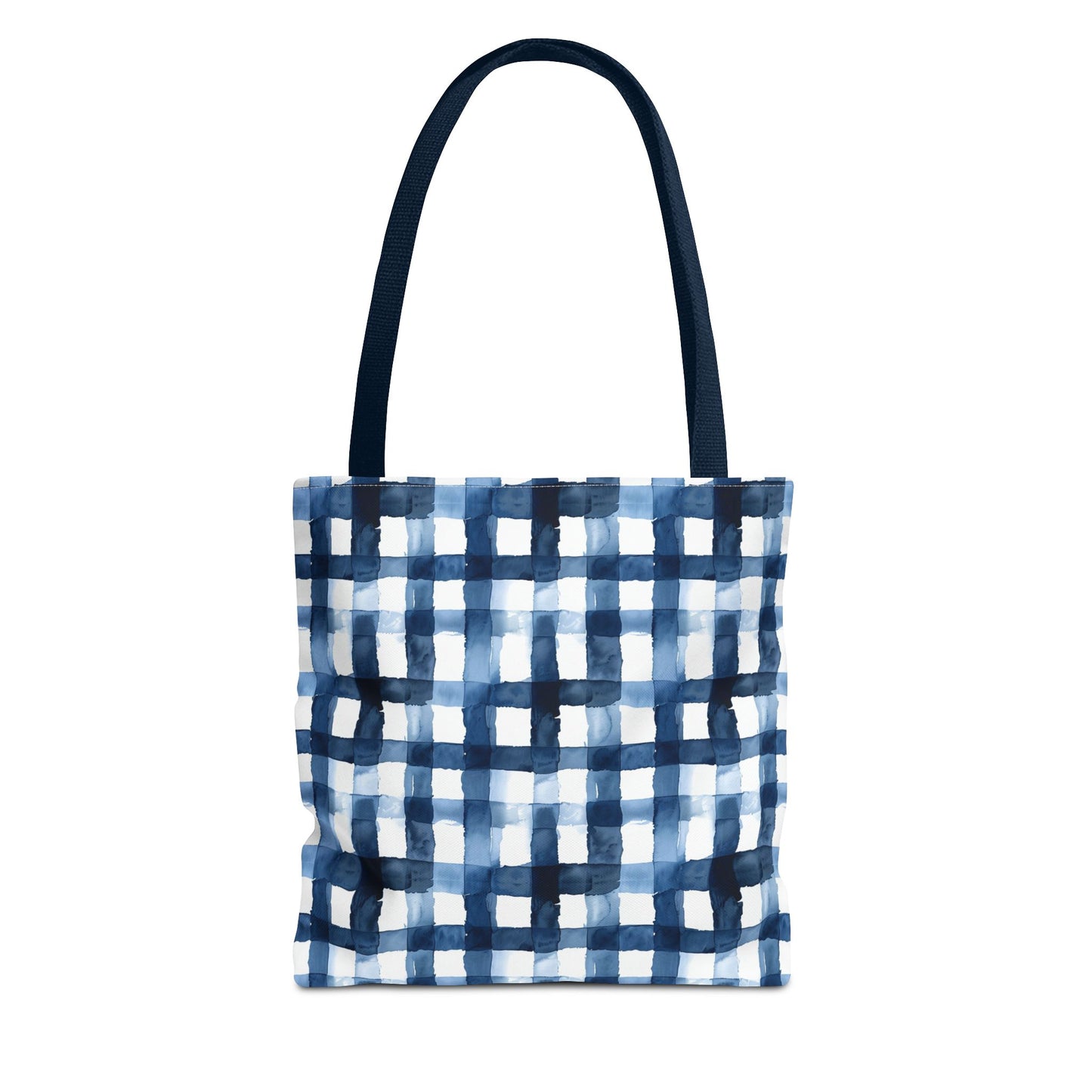 Blue Watercolor Plaid Tote Bag — Navy Check Pattern All-Over Print