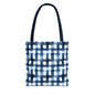 Blue Watercolor Plaid Tote Bag — Navy Check Pattern All-Over Print