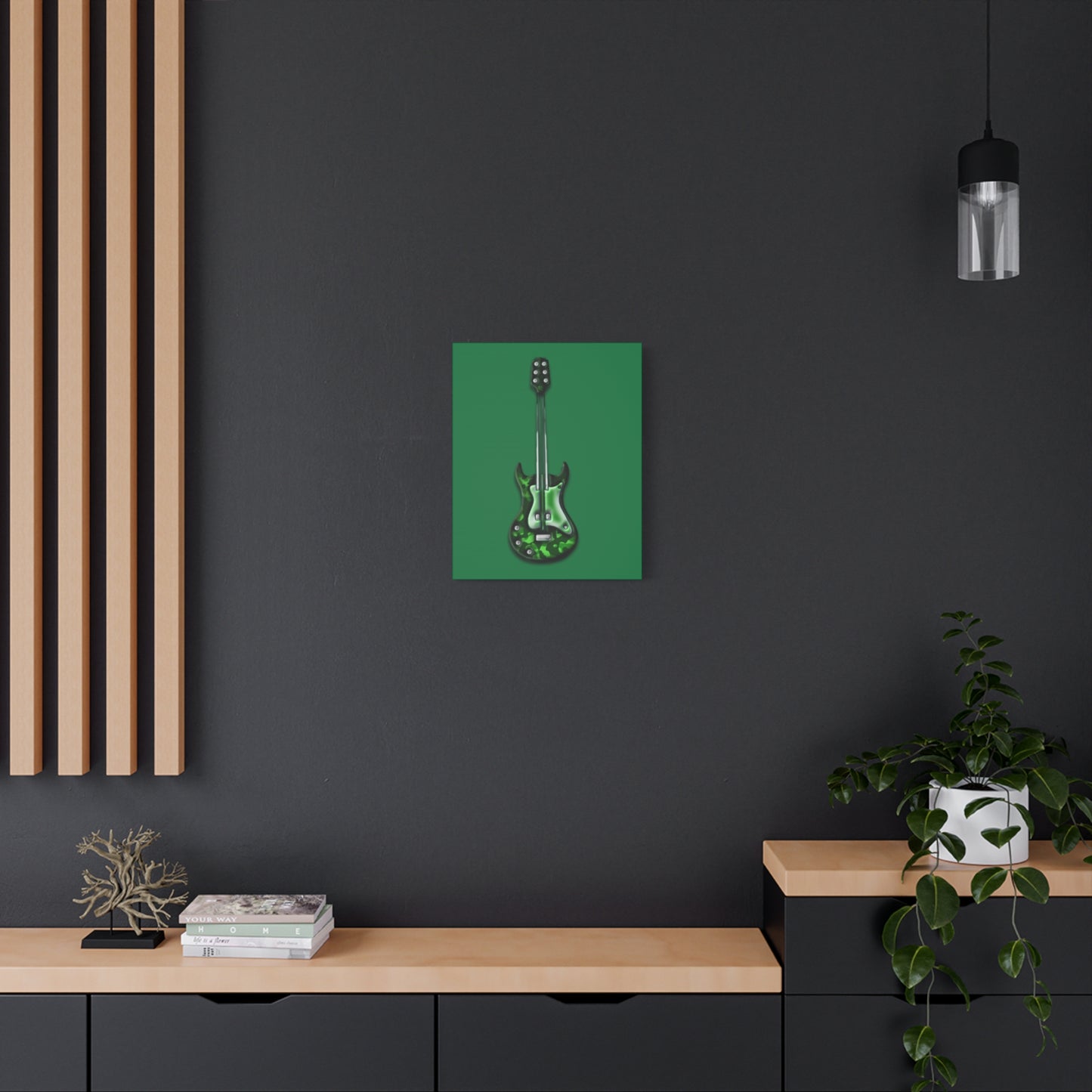 Green Electric Guitar Canvas Art, Music Wall Decor, Rock n Roll Gift, Guitar Lover's Art, Stretched Green Canvas, Home Theater Decor