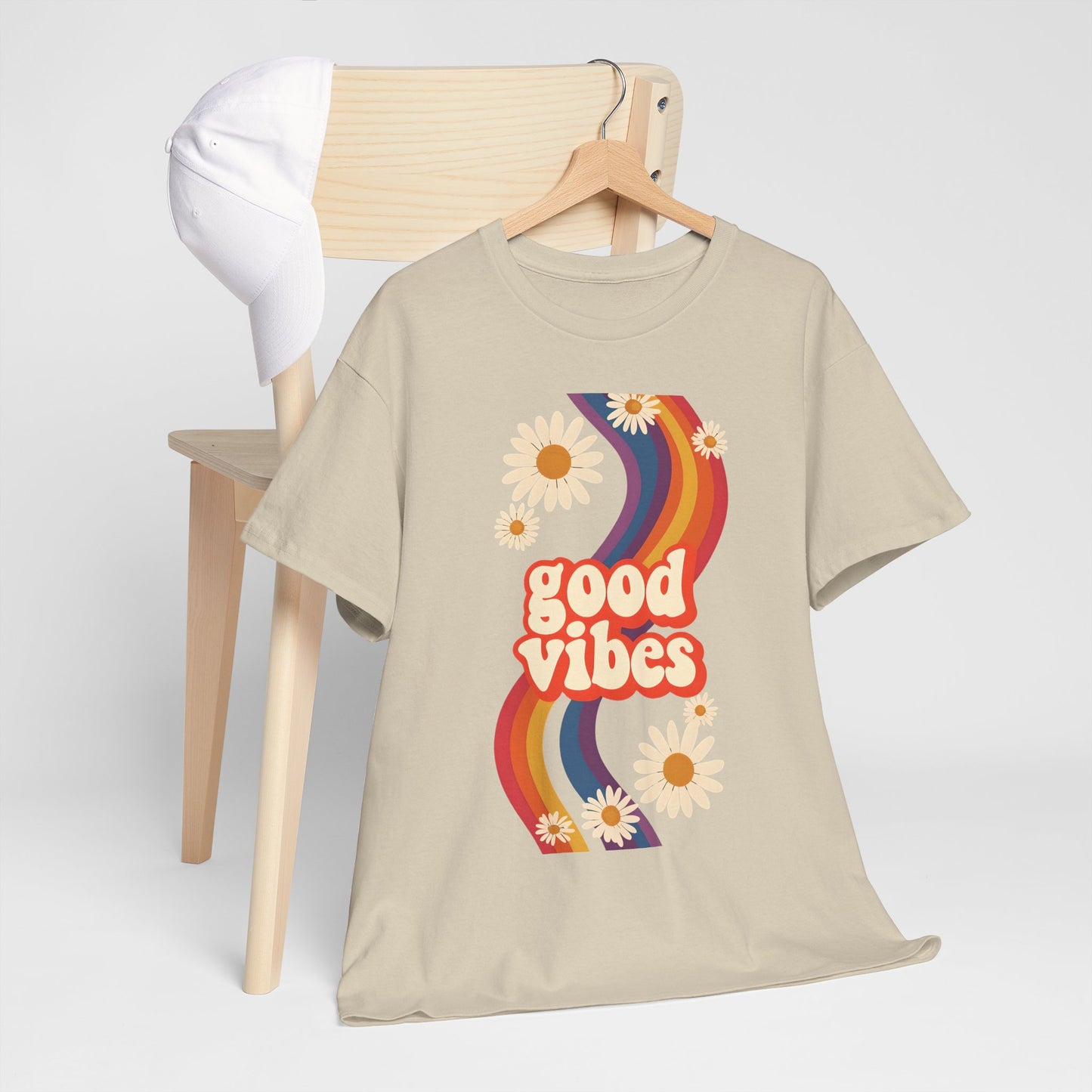 Good Vibes Unisex Heavy Cotton Tee, Retro Graphic T-Shirt, Feel Good Apparel, Summer Outfit, Casual Gift for Friends