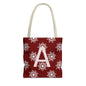 Monogram A Snowflake Tote Bag — Personalized Holiday AOP Tote