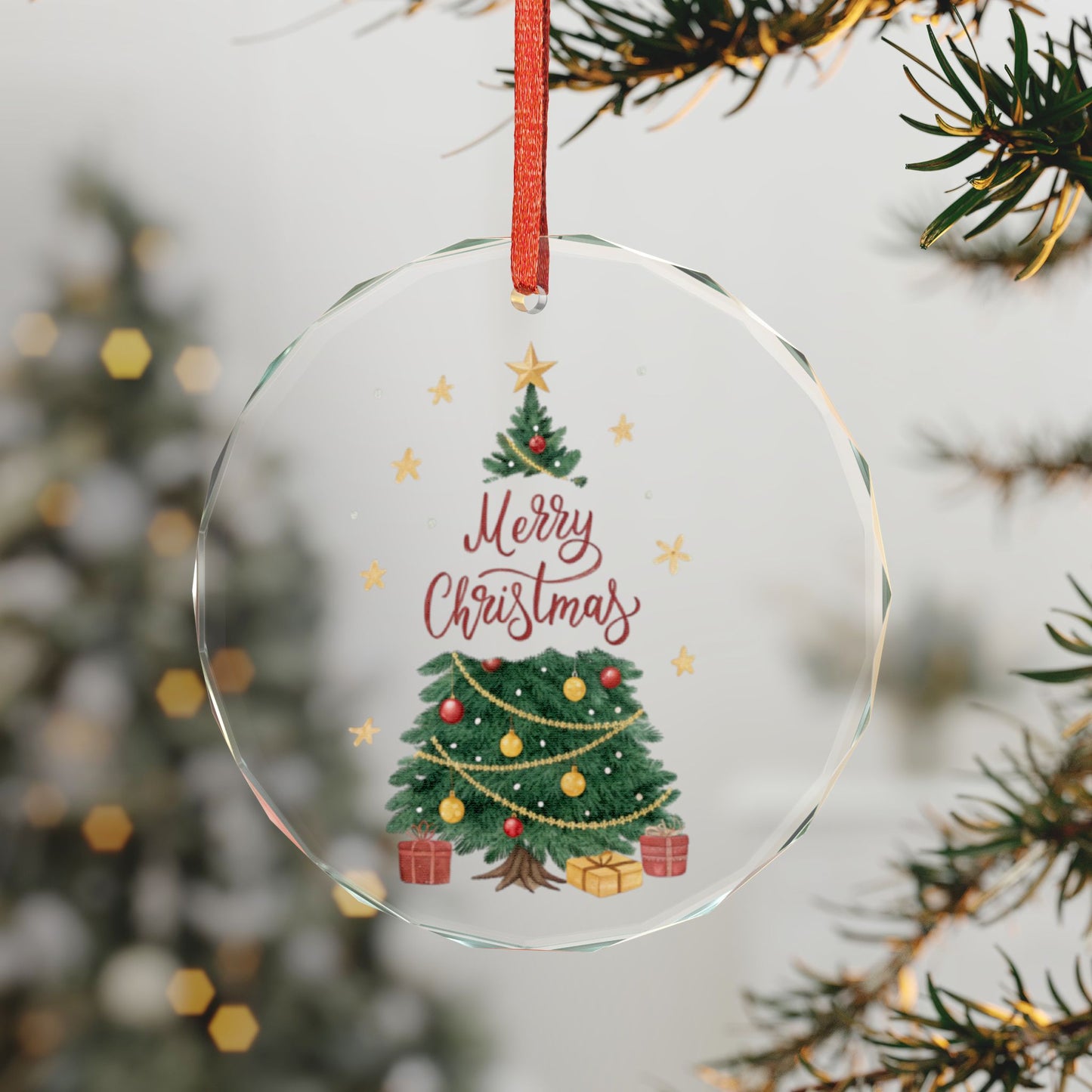 Crystal Heart Ornament — Merry Christmas Tree Glass Holiday Decoration