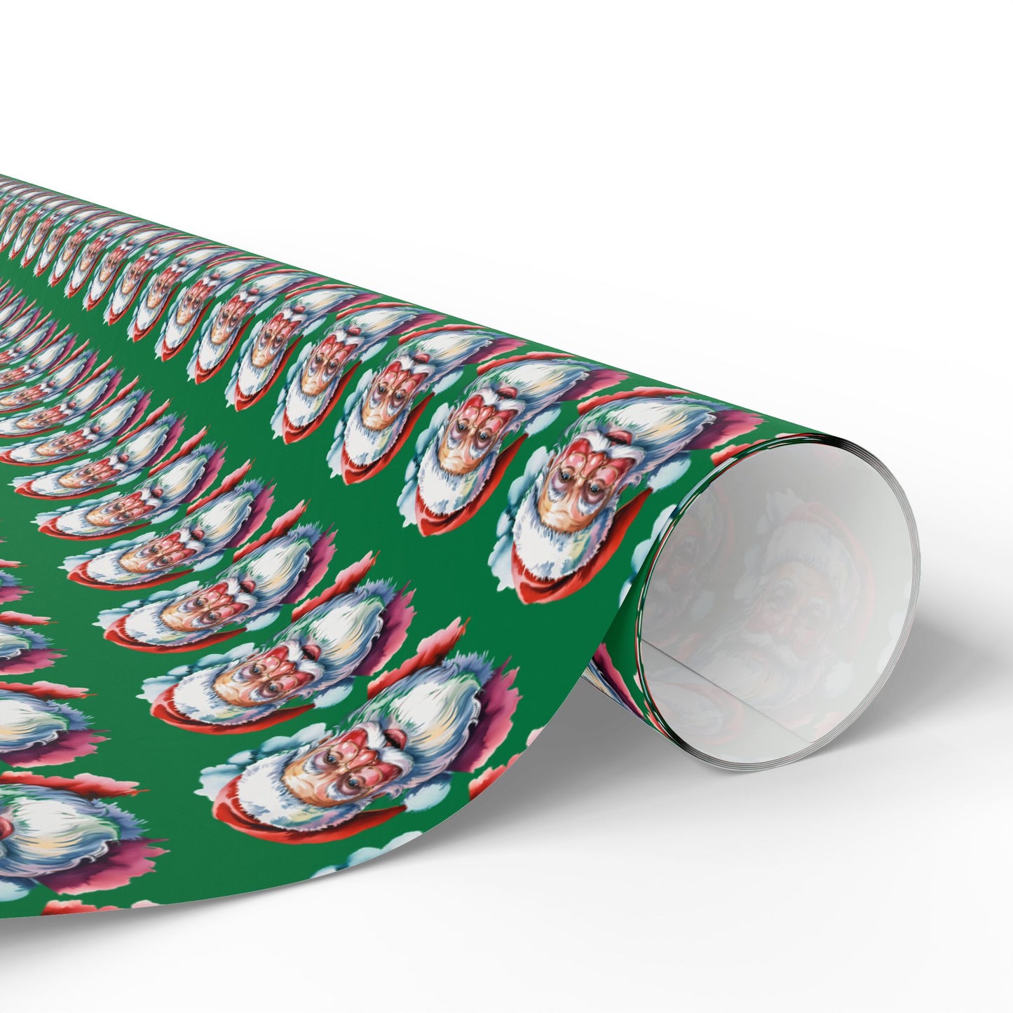 Santa Faces Green Christmas Wrapping Paper Roll