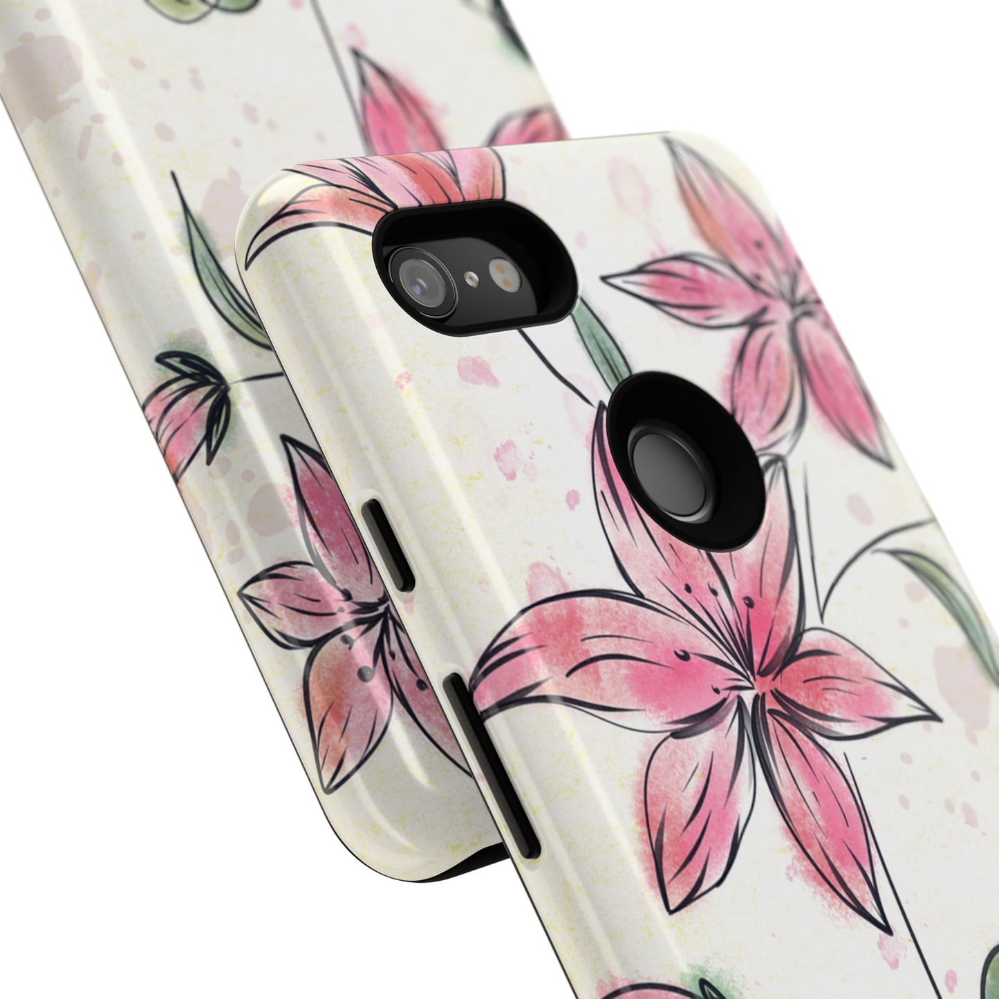 Floral Phone Case with Elegant Pink Lilies, Cute Floral Accessories, Phone Protection, Gift for Her, Stylish Cell Phone Cover