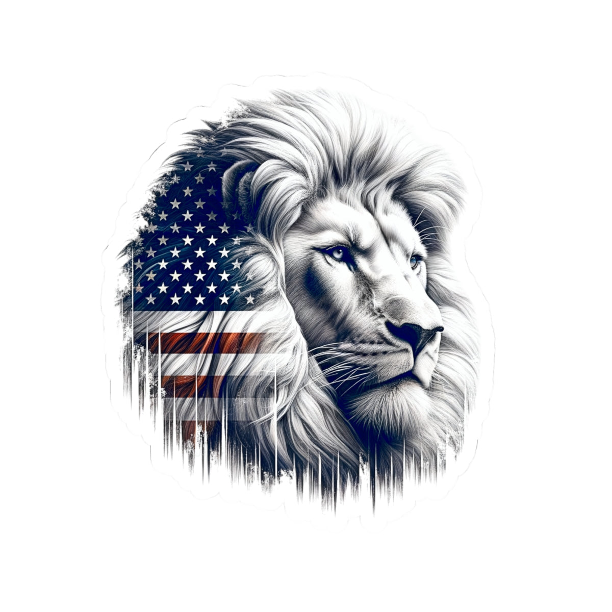 American Flag Lion Kiss-Cut Sticker — Patriotic Lion Decal for Laptop, Water Bottle