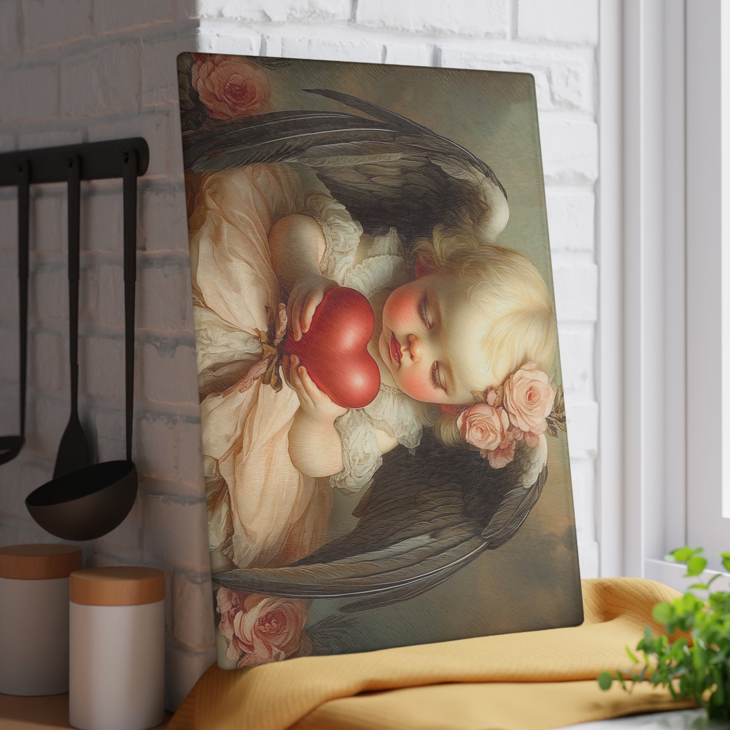 Angel Heart Glass Cutting Board, Angel Decor, Kitchen Gifts, Home Decor, Unique Wedding Gift, Valentine's Day Gift