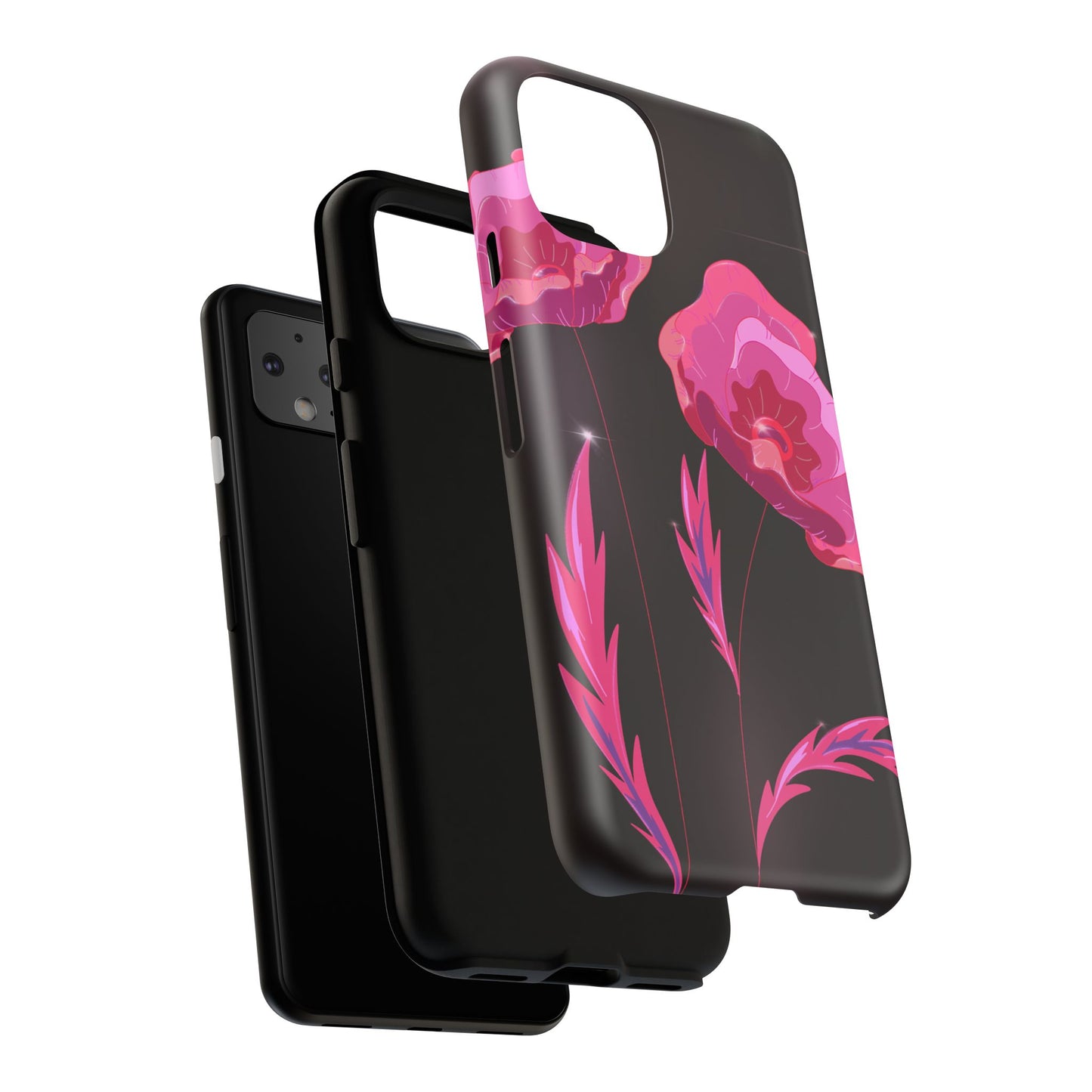 Floral iPhone Case | Tough Cases with Pink Poppy Design, Elegant Flower Phone Cover, Gift for Her, Spring Accessories, Chic Tech