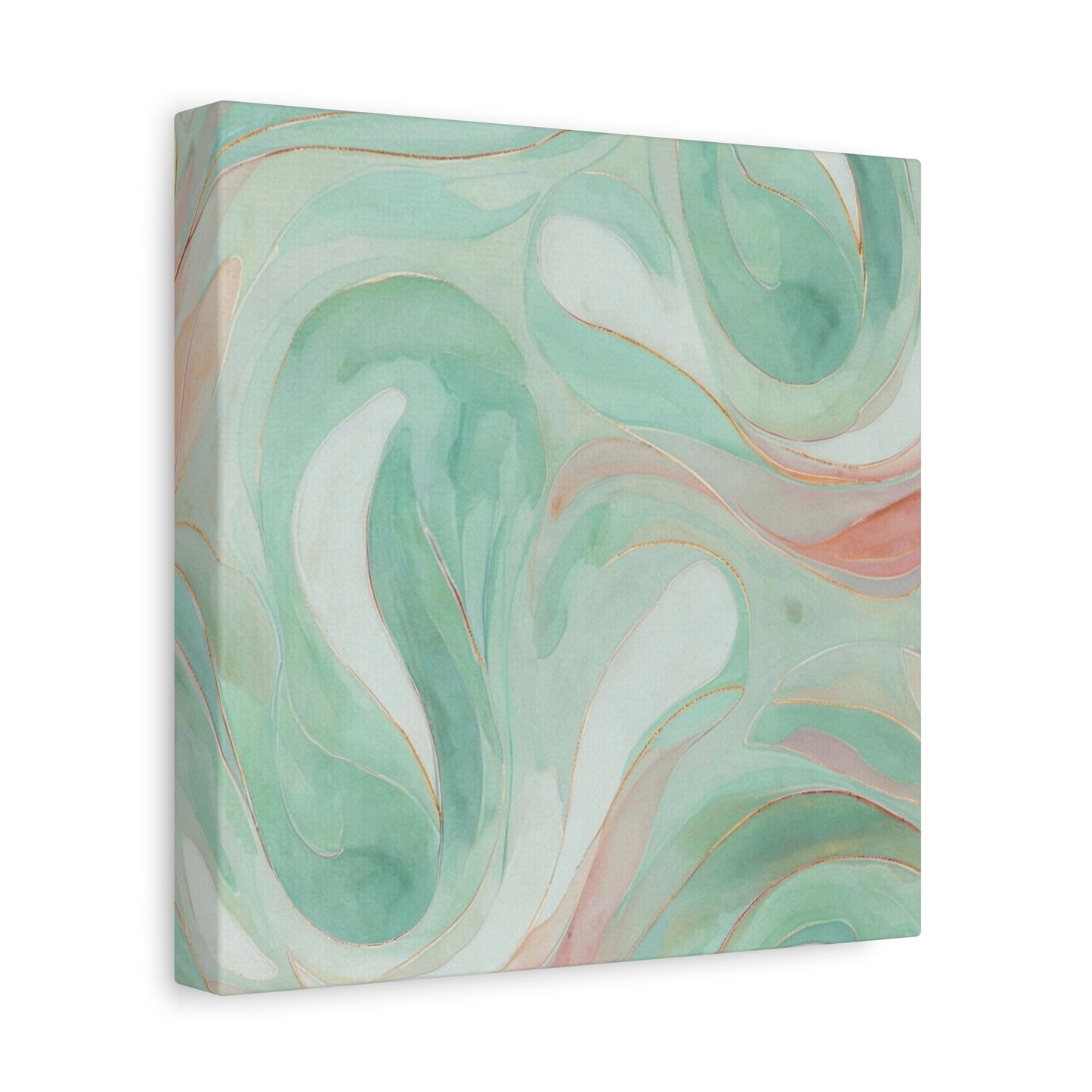 Abstract Green Marble Canvas Print — Teal & Coral Swirl Wall Art