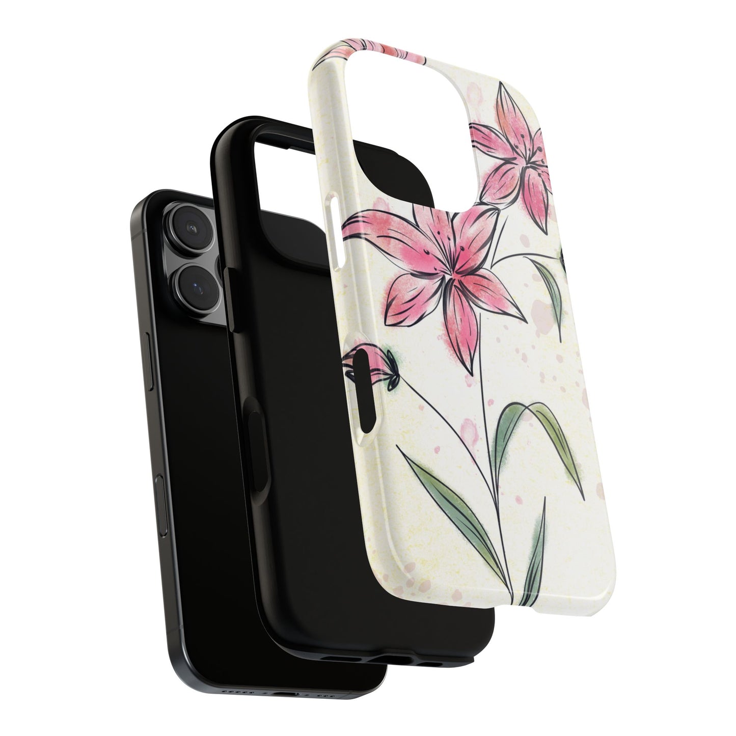 Floral Phone Case with Elegant Pink Lilies, Cute Floral Accessories, Phone Protection, Gift for Her, Stylish Cell Phone Cover