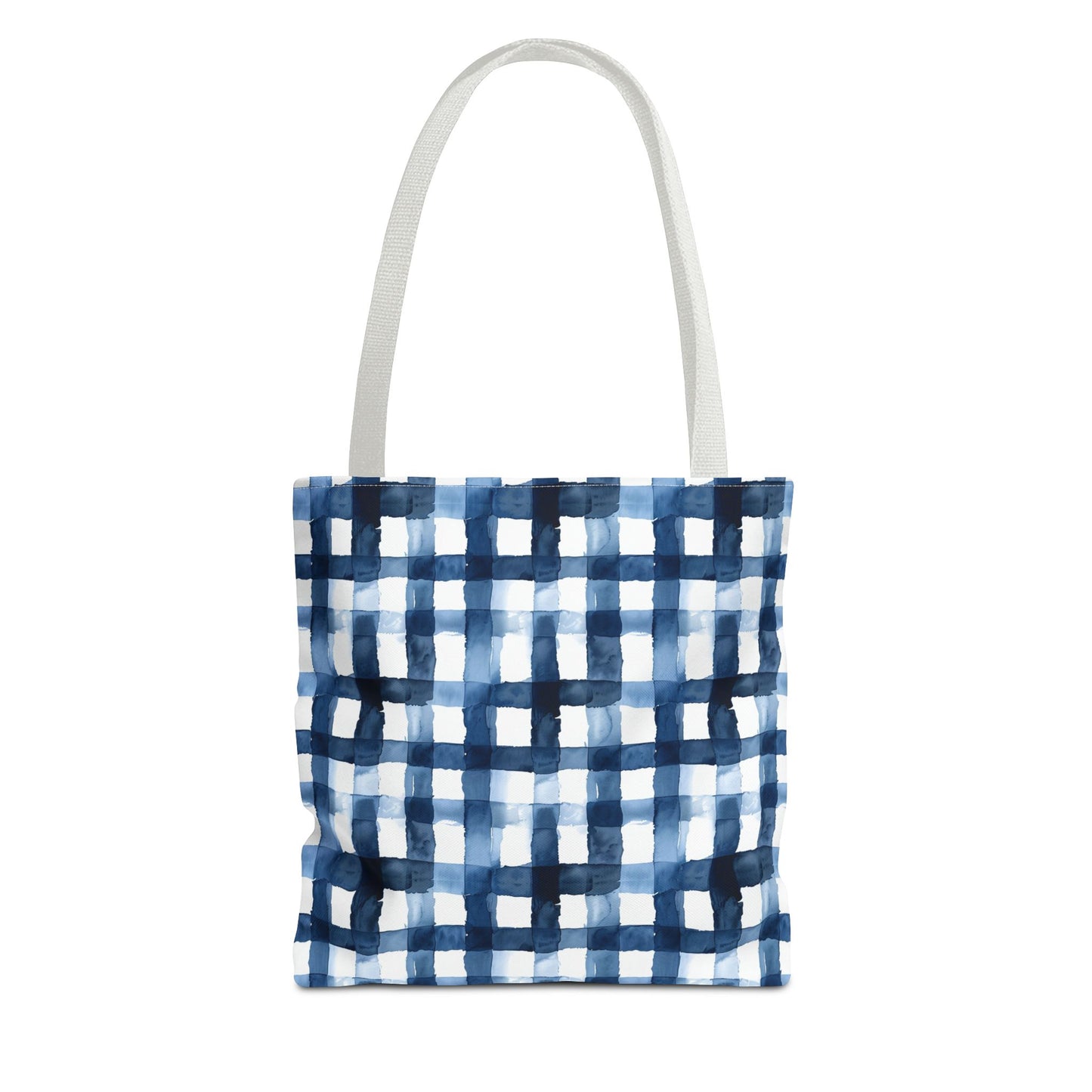 Blue Watercolor Plaid Tote Bag — Navy Check Pattern All-Over Print