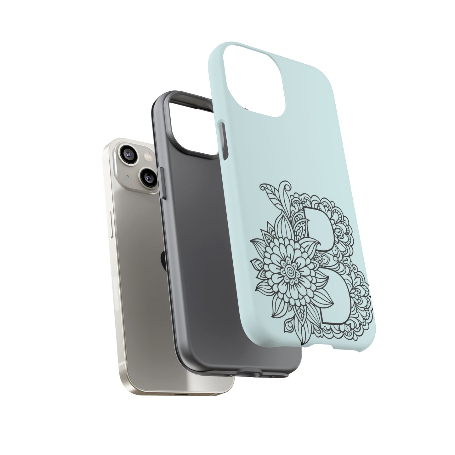 Personalized Tough Phone Case- Letter B, Floral Monogram Cell Phone Cover, Custom Protective Case, Unique Gift, Birthday, Graduation