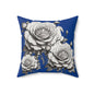Elegant Floral Rose Pillow Cover, Home Decor Cushion, Gift for Her, Blue and White Style, Cozy Living Room Accent