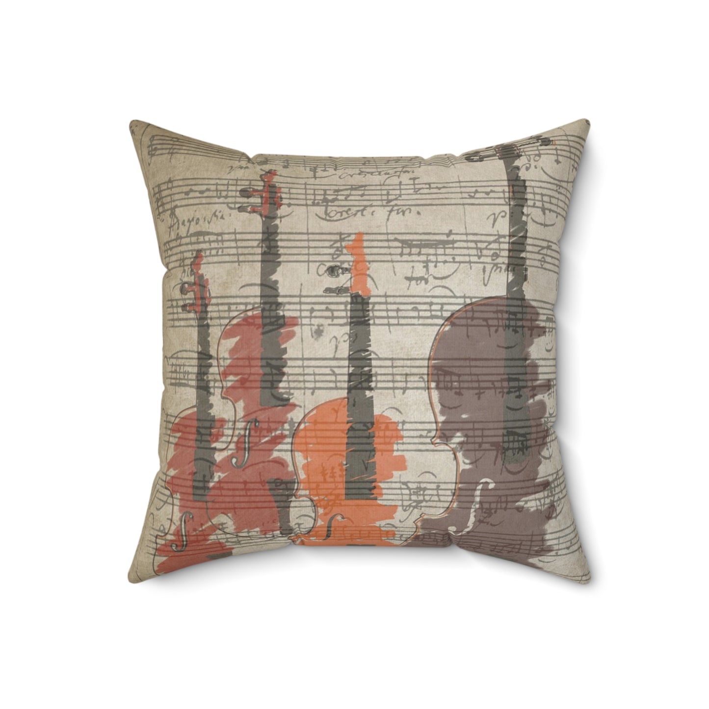 Violin Sheet Music Decorative Pillow — Rustic Orchestra Instrument Throw Pillow