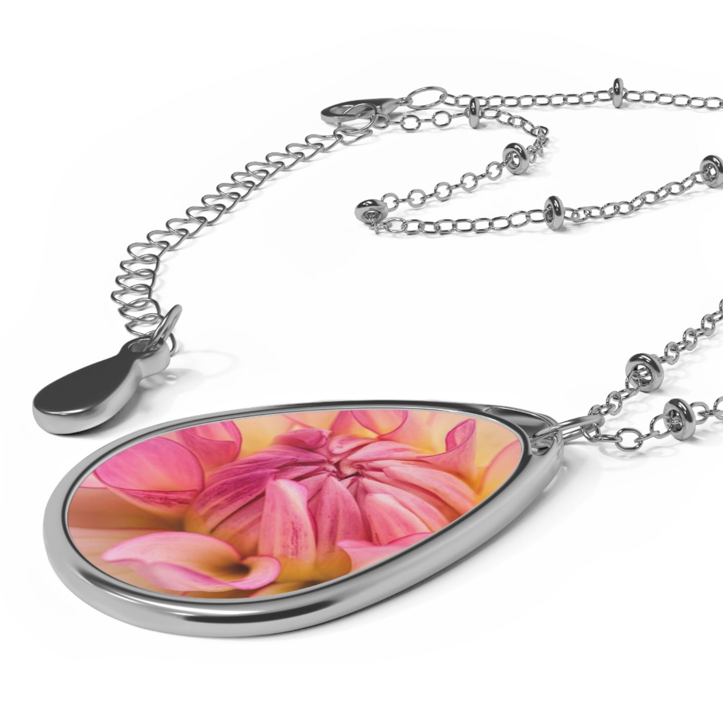 Elegant Floral Oval Necklace, Teardrop Pendant Jewelry, Nature Lover Gift, Boho Chic Accessory, Mother's Day, Birthday Present