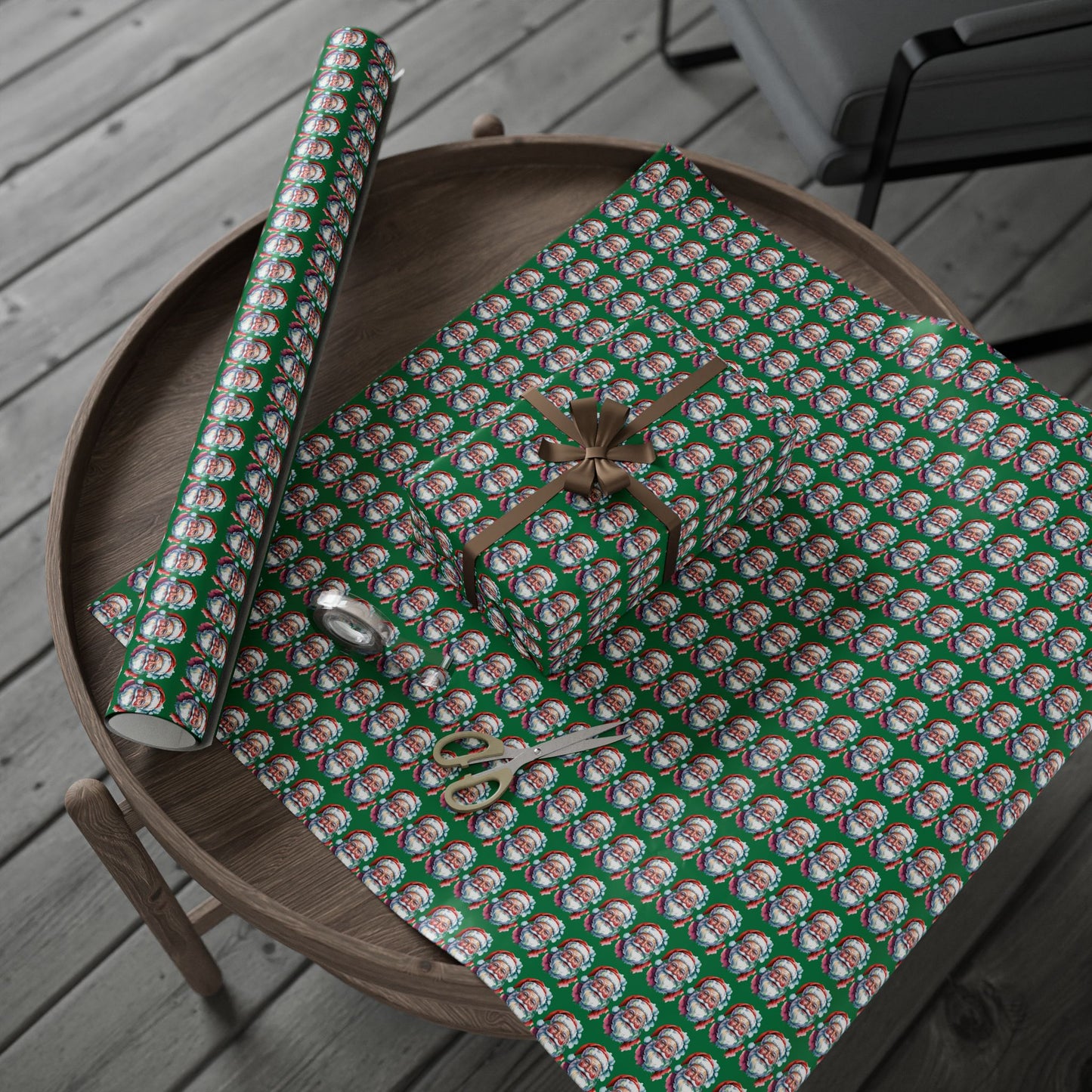 Santa Faces Green Christmas Wrapping Paper Roll