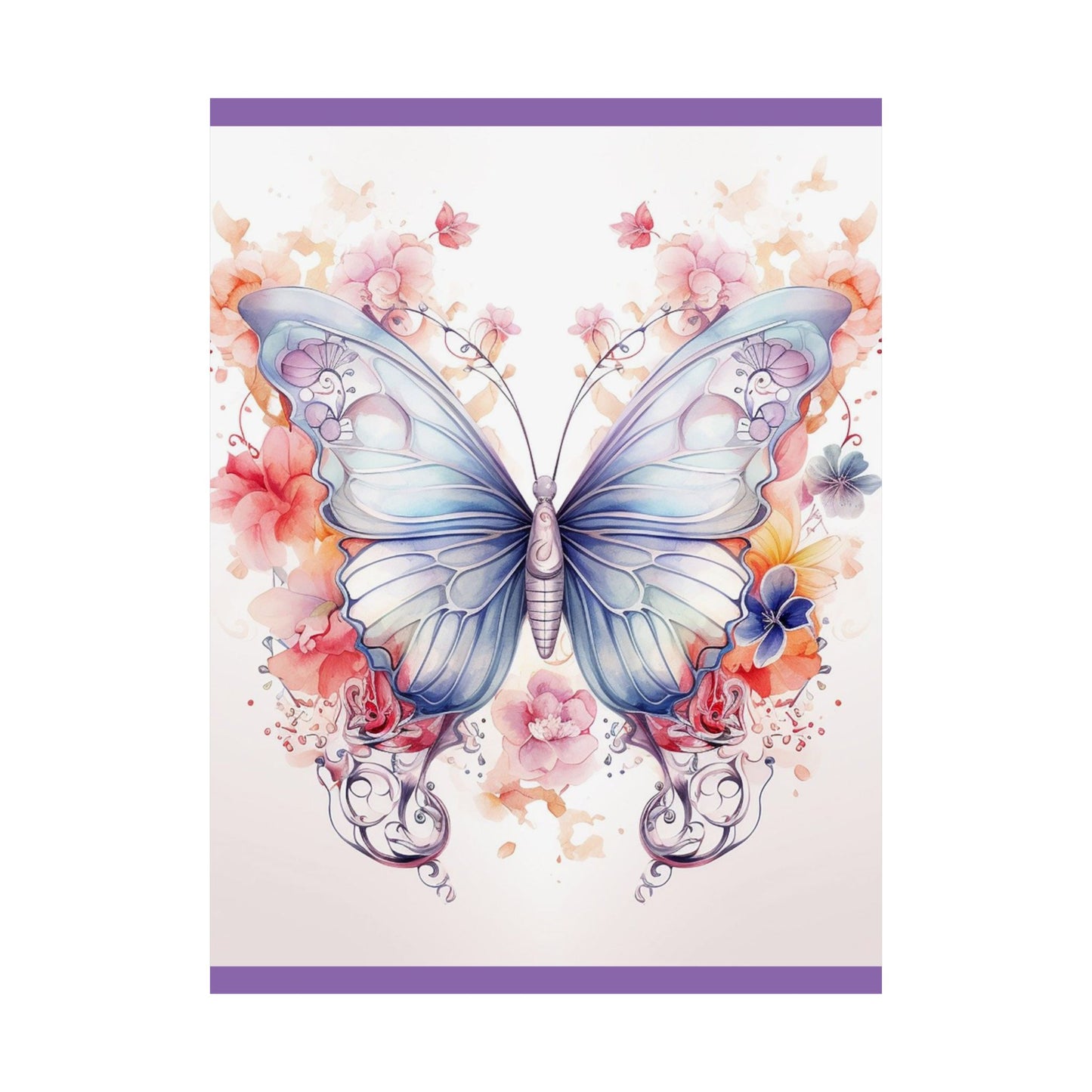 Butterfly Watercolor Wall Poster — Floral Pastel Matte Vertical Print