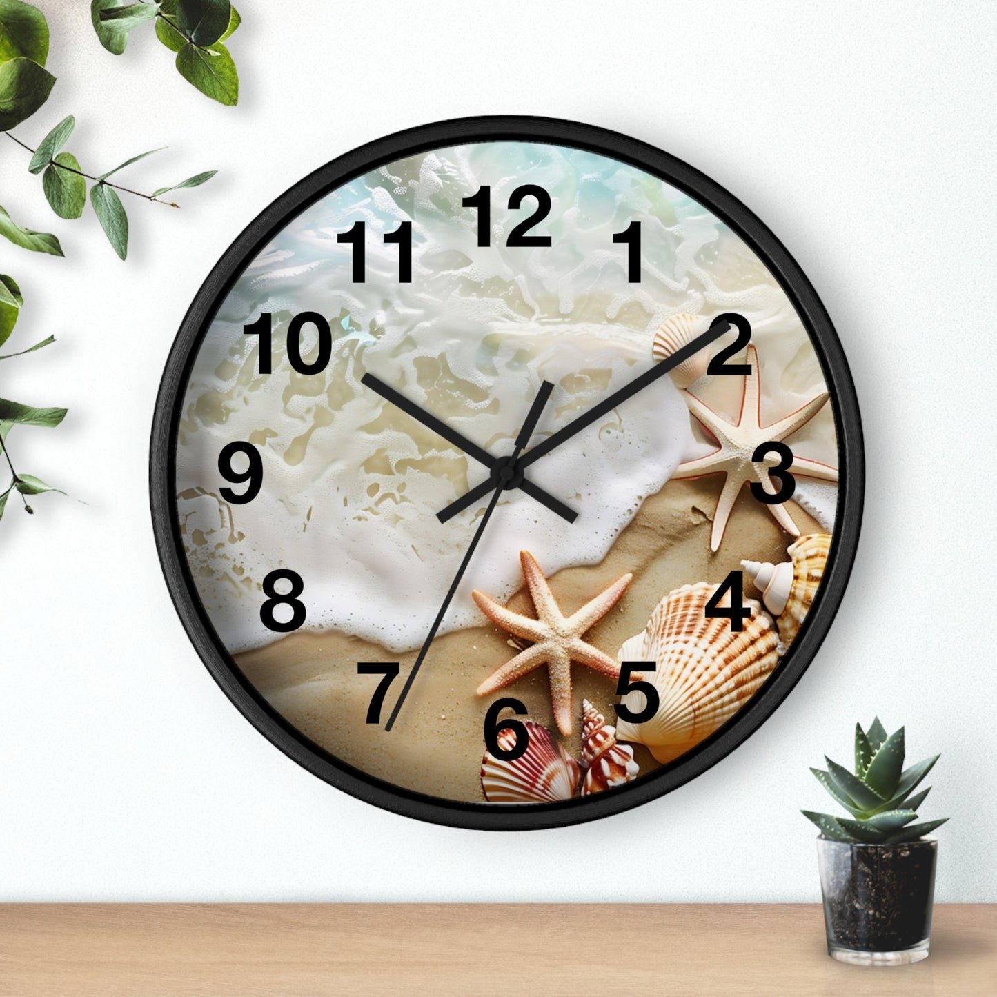 Beach Shells Wall Clock — Coastal Starfish Seaside Decor