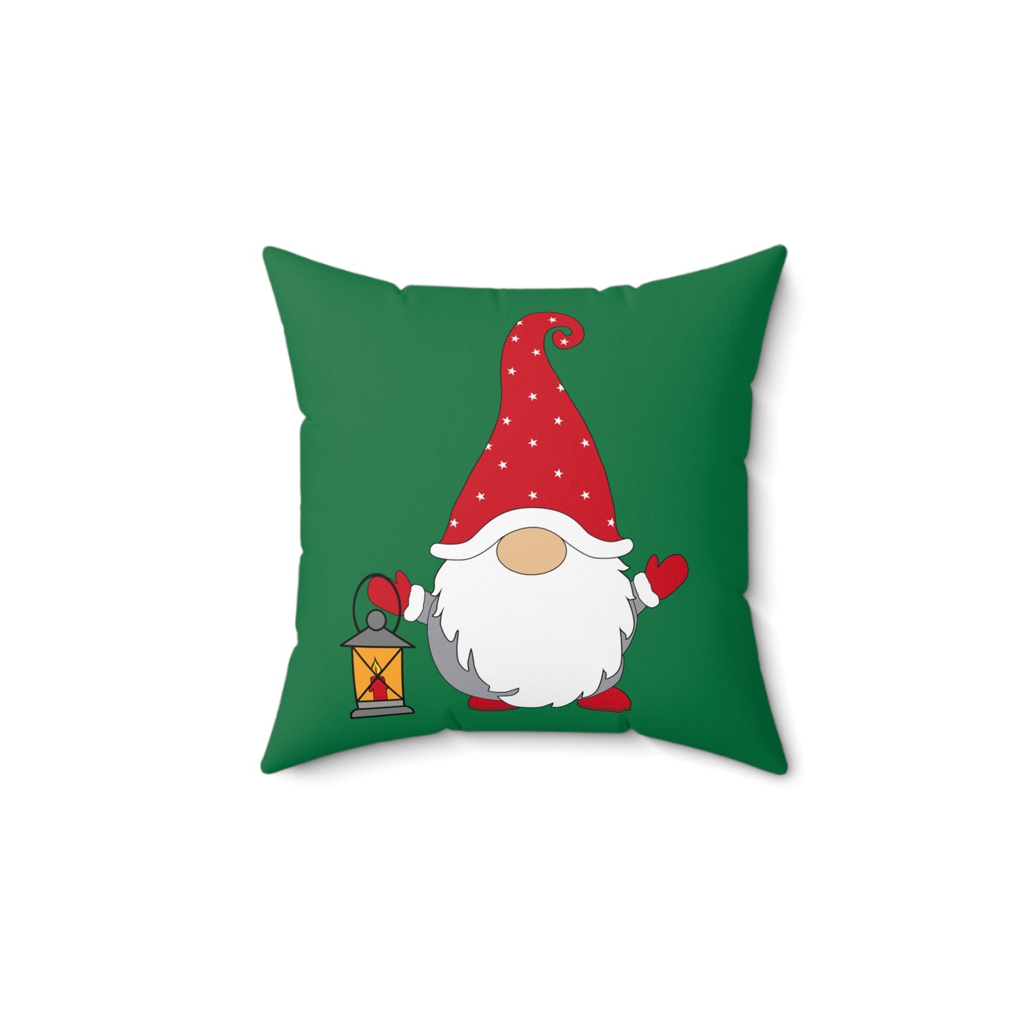 Christmas Gnome Pillow — Green Holiday Throw Pillow with Lantern