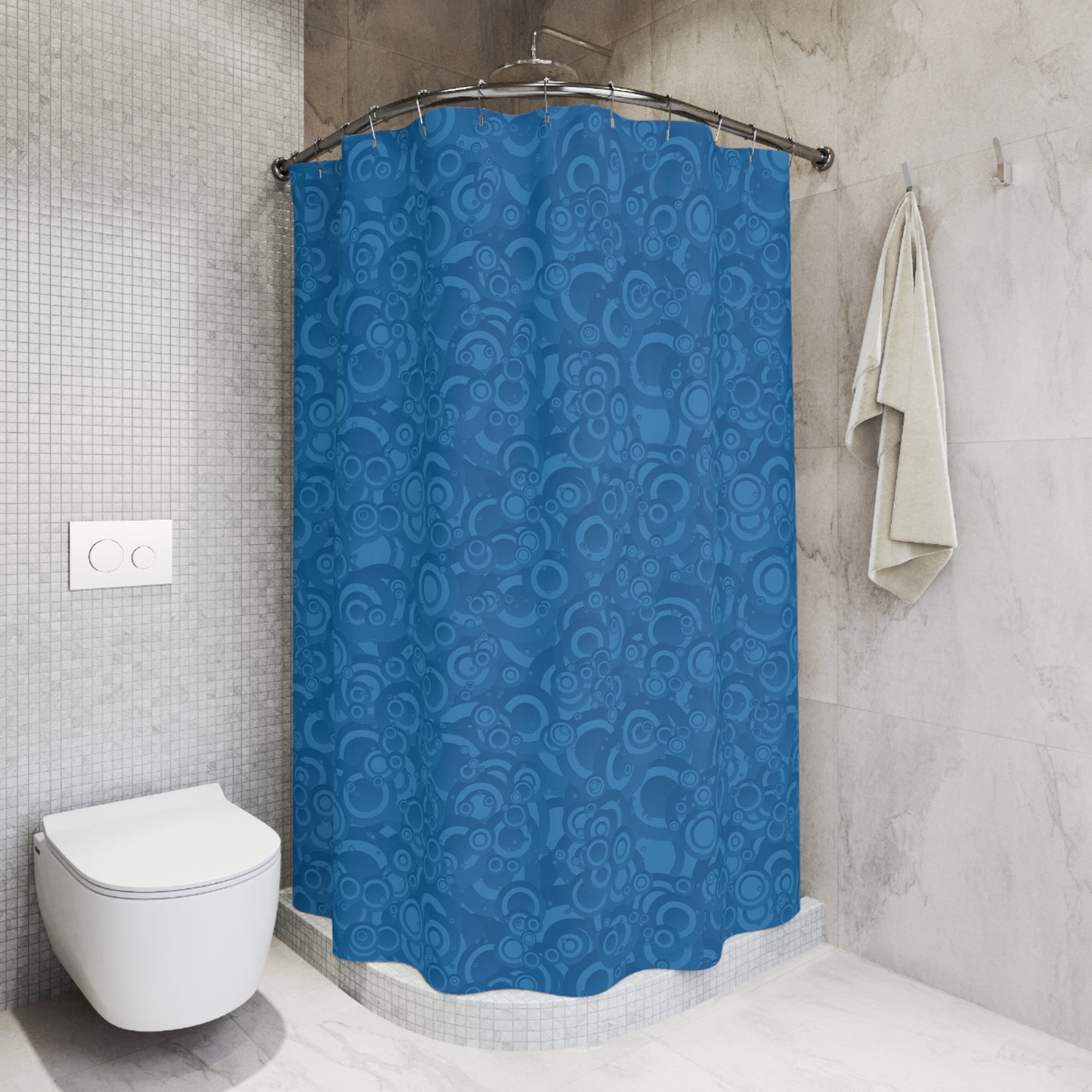Vibrant Blue Pattern Shower Curtain, Modern Bathroom Decor, Home Essentials, Gift for Her, Trendy Bath Accessory