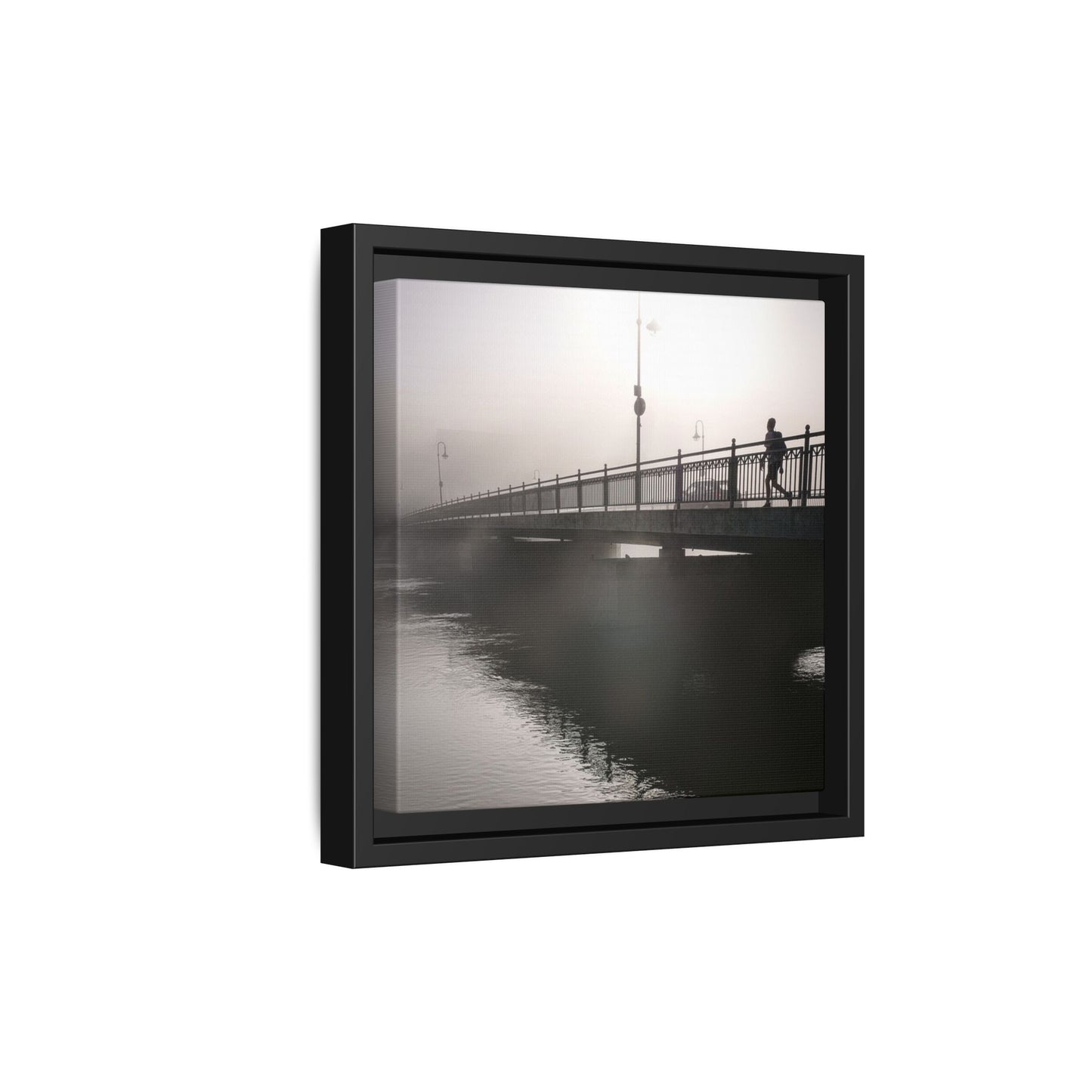 Framed Matte Canvas - Foggy Bridge Black & White Photography