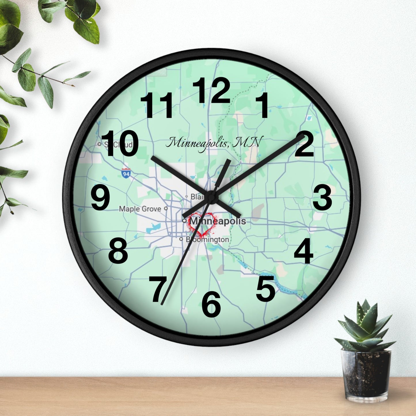 Personalized Map Wall Clock, Custom Home Decor, Minneapolis Gift, Modern Clock, Unique Housewarming, Wall Art, Office Decor