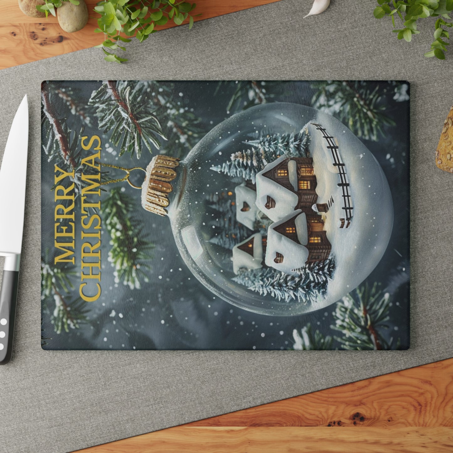Christmas Ornament Glass Cutting Board — Merry Christmas Holiday Kitchen Decor