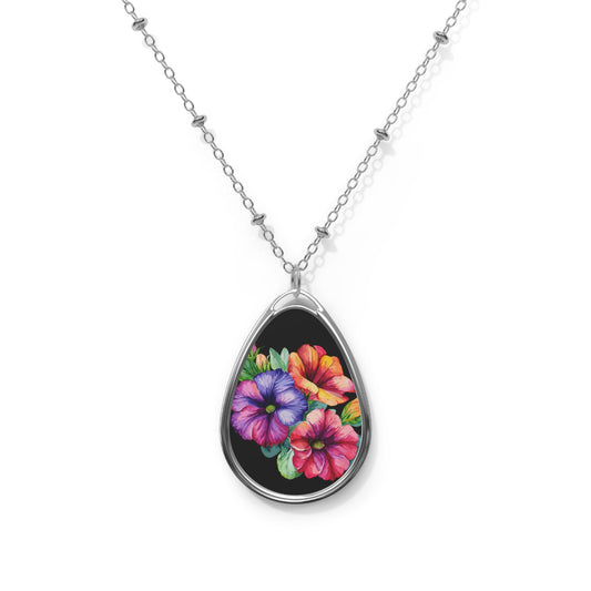 Floral Oval Necklace, Elegant Flower Pendant, Botanical Jewelry, Gift for Her, Nature-Inspired Necklace, Birthday Gift Idea