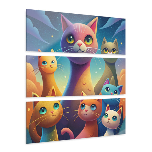 Colorful Cat Acrylic Triptych Art Print, Whimsical Wall Decor, Cat Lover Gift, Cute Kitten Wall Art, Animal Theme Home Decoration