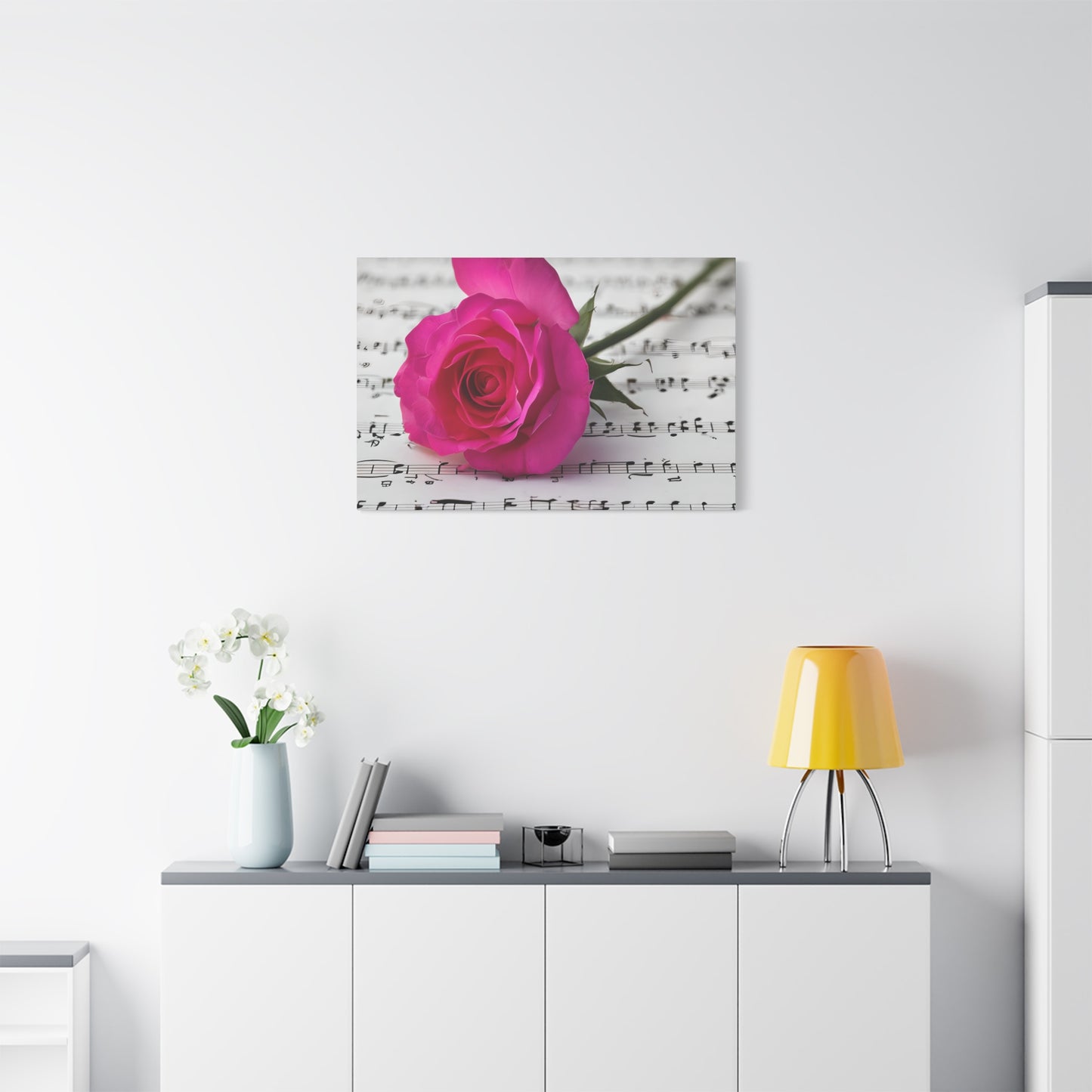 Stretched Canvas Art Print, Classic Rose on Sheet Music, Floral Wall Decor, Home Decoration, Gift for Music Lovers