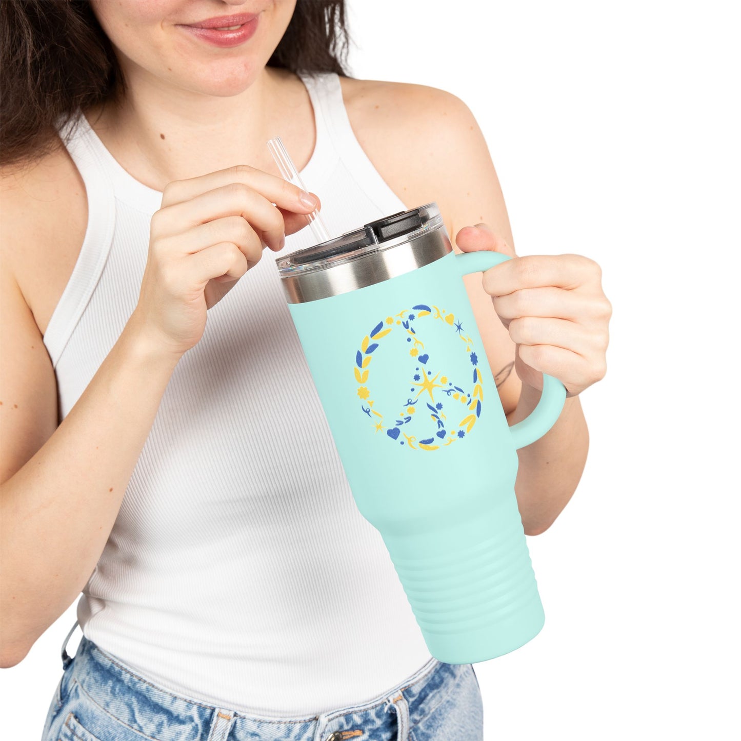 Peaceful Floral Insulated Travel Mug, 40oz | Eco-Friendly Cup for Travel, Outdoor Adventures, Gifts, Coffee Enthusiasts