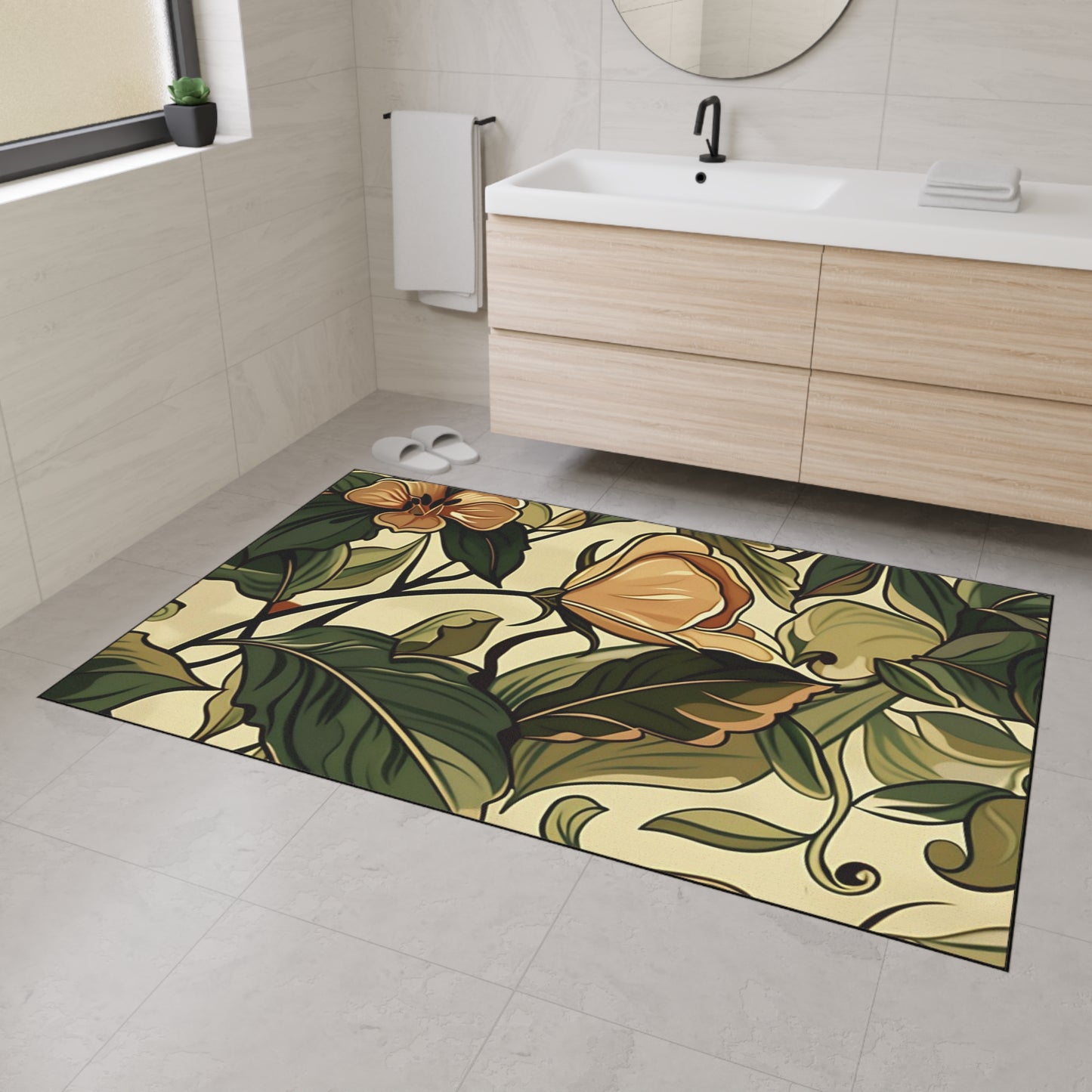 Floral Vine Heavy-Duty Floor Mat — Vintage Botanical Entrance Rug