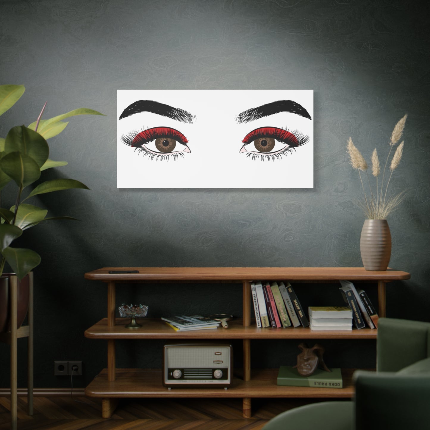 Red Lashes Wall Art Canvas — Glam Eyes Makeup Decor
