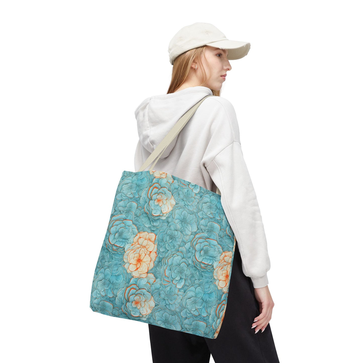 Floral Watercolor Tote Bag — Teal Succulent Pattern