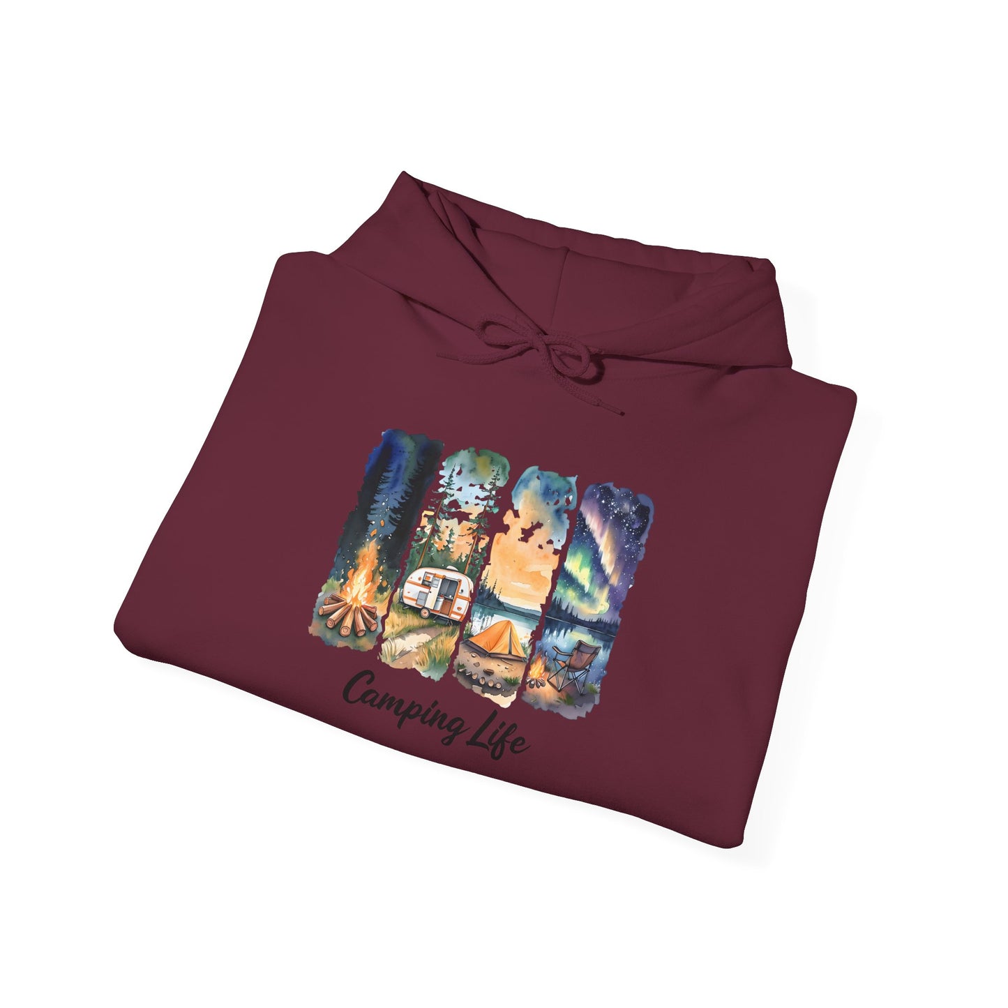 Camping Life Hoodie – Outdoor Illustrated Campsite Scenes