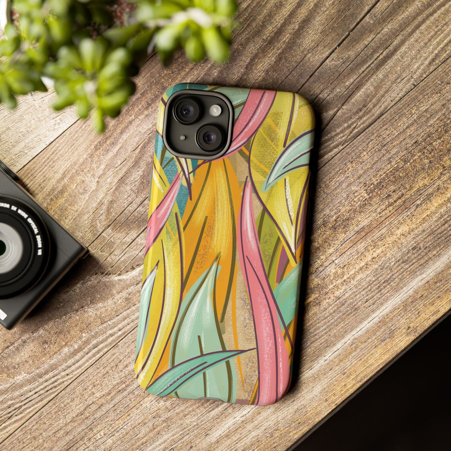 Vibrant Phone Case with Colorful Leaf Design, Tough Cases for Nature Lovers, Eco-Friendly Gift, Summer Vibes, Floral Phone Cover