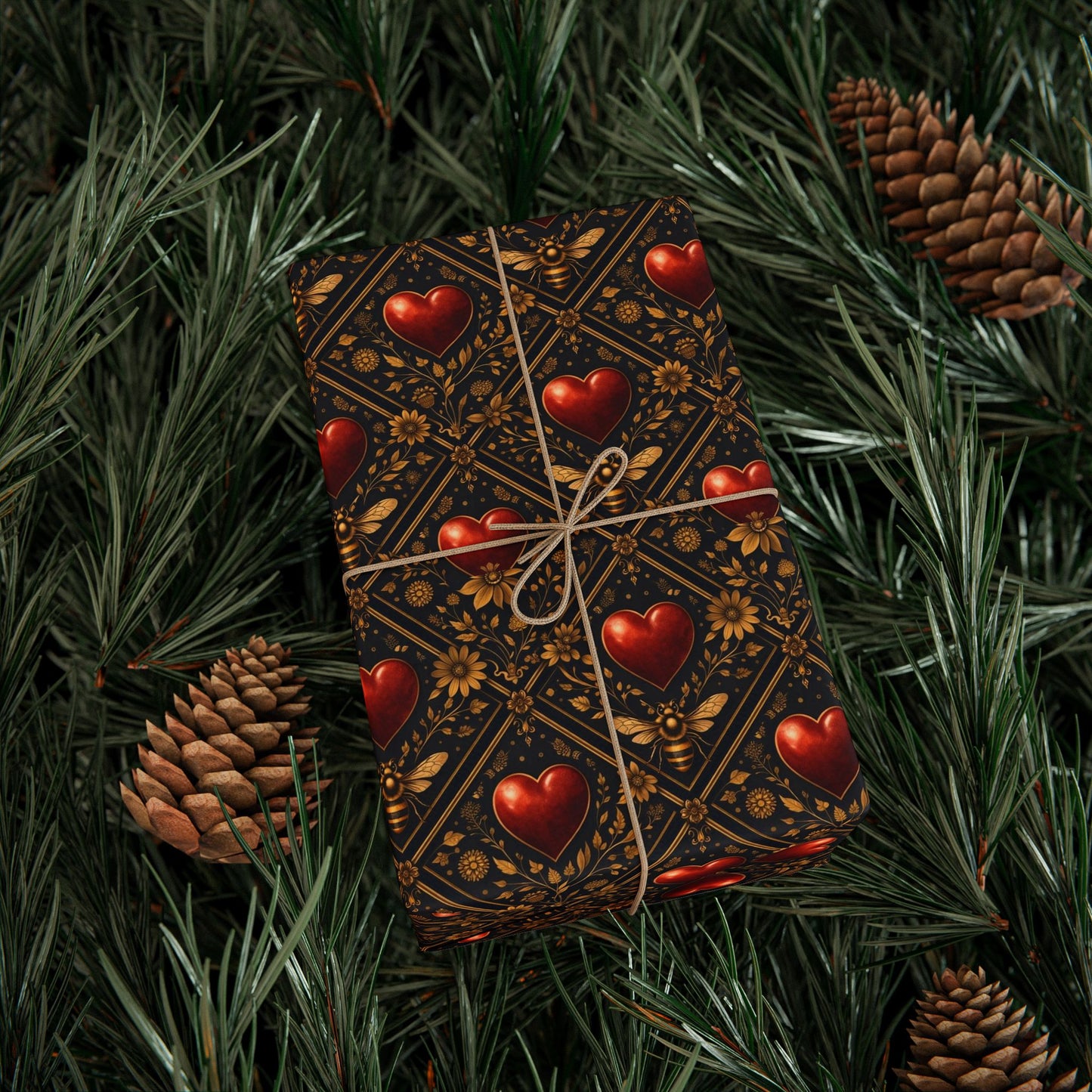 Ornate Heart Wrapping Paper Roll – Elegant Red & Gold Gift Wrap