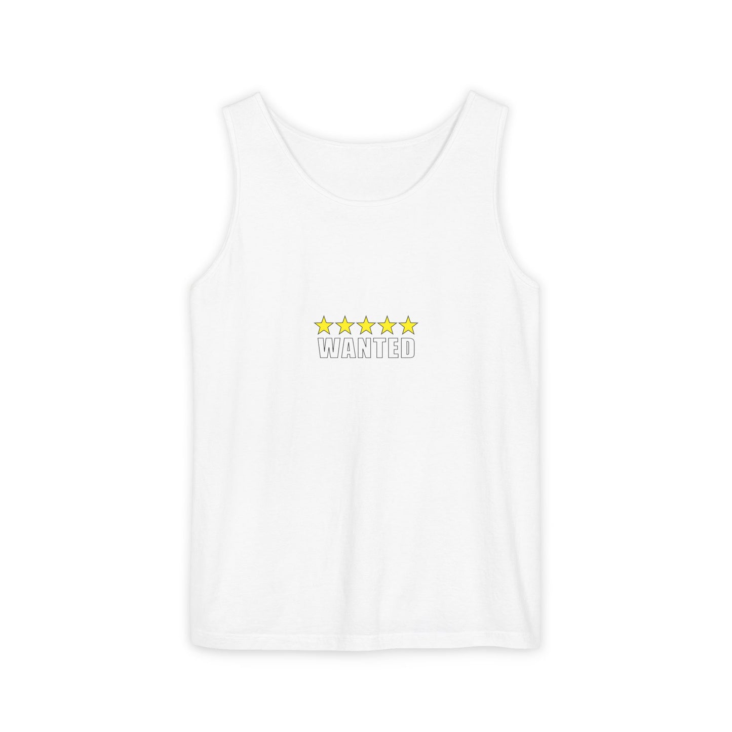 5-Star "WANTED" Garment-Dyed Tank Top, Unisex Summer Shirt, Gift for Him/Her, Trendy Casual Wear, Pool Party Outfit, Unique Graphic Tee