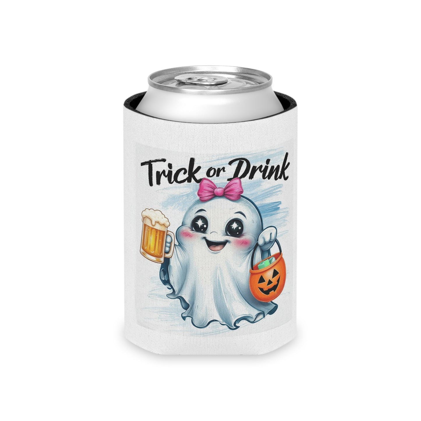 Cute Ghost Can Cooler, Halloween Drink Holder, Trick or Treat Beverage Insulator, Funny Party Favor, Unique Gift Idea