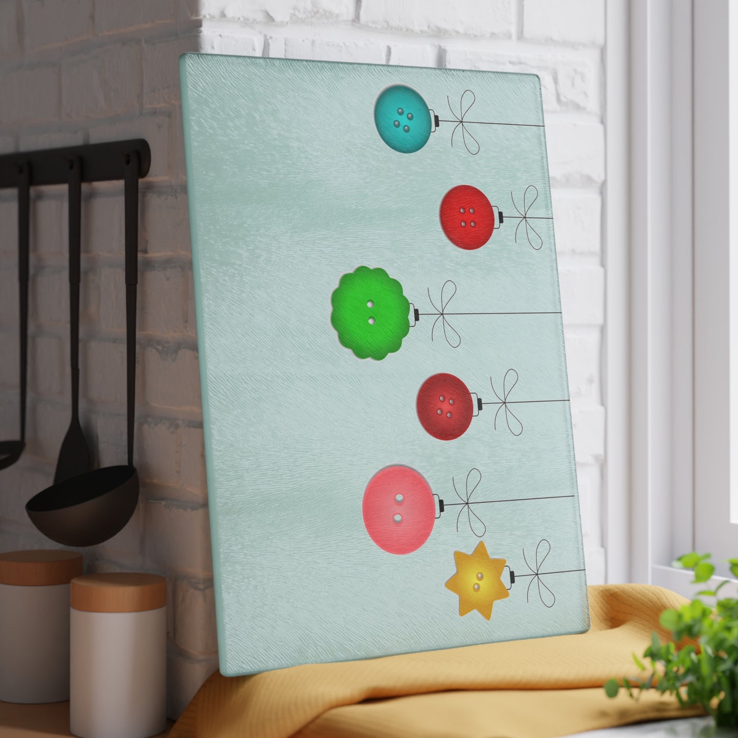 Holiday Ornament Glass Cutting Board, Christmas Gift, Kitchen Decor, Festive Cooking, Holiday Baking, Unique Housewarming