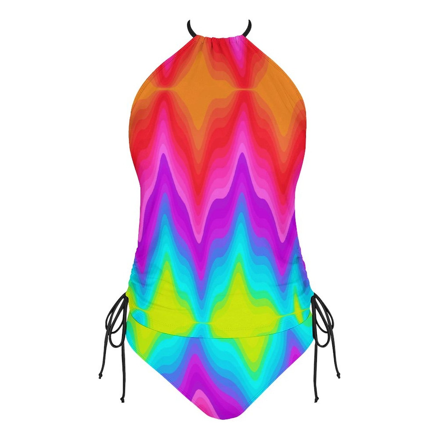2-Piece Women's Tankini Set with High Neck Halter Top - Bright colors