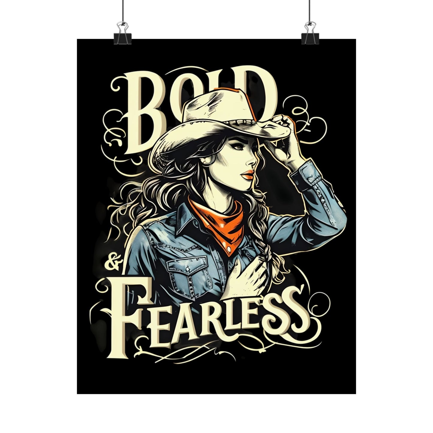 Bold & Fearless Cowboy Woman Poster — Matte Vertical Wall Art
