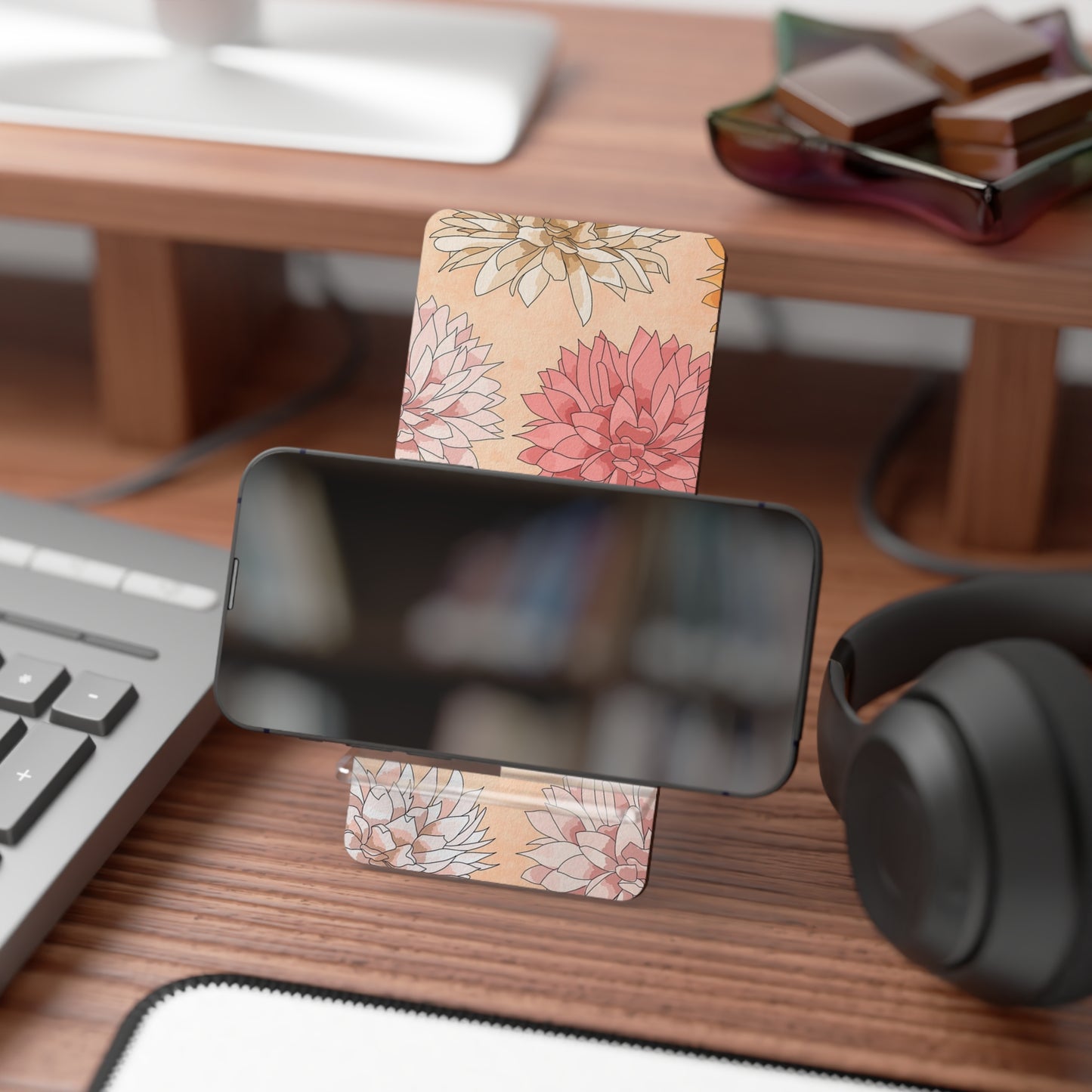 Flower Pattern Mobile Display Stand, Phone Holder, Desk Organizer, Floral Gift, Home Office Decor, Cute Tech Accessory