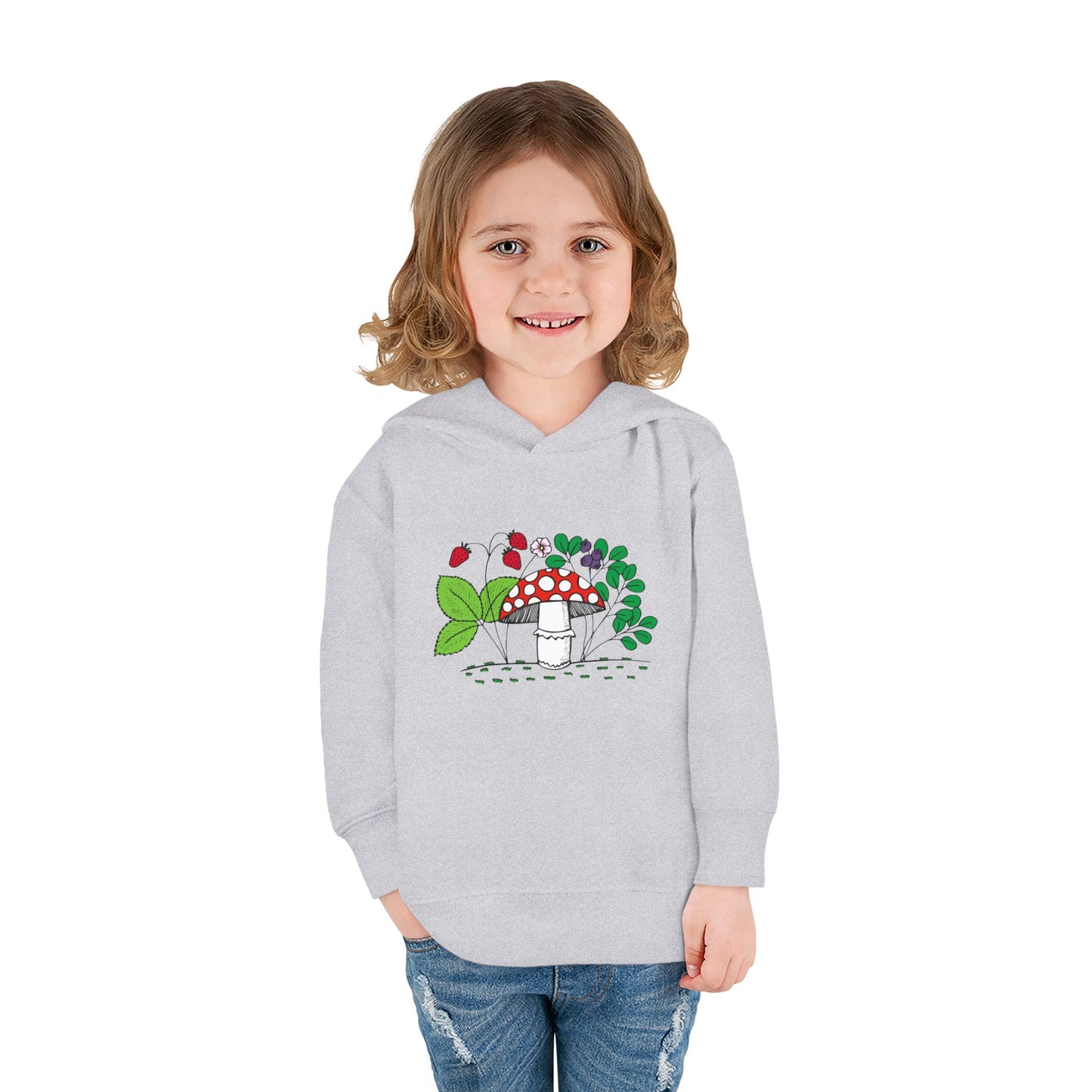 Whimsical Toddler Pullover Fleece Hoodie, Cute Sweater for Kids, Cozy Fall Fashion, Mushroom Design, Halloween Outfit, Gift for Toddlers